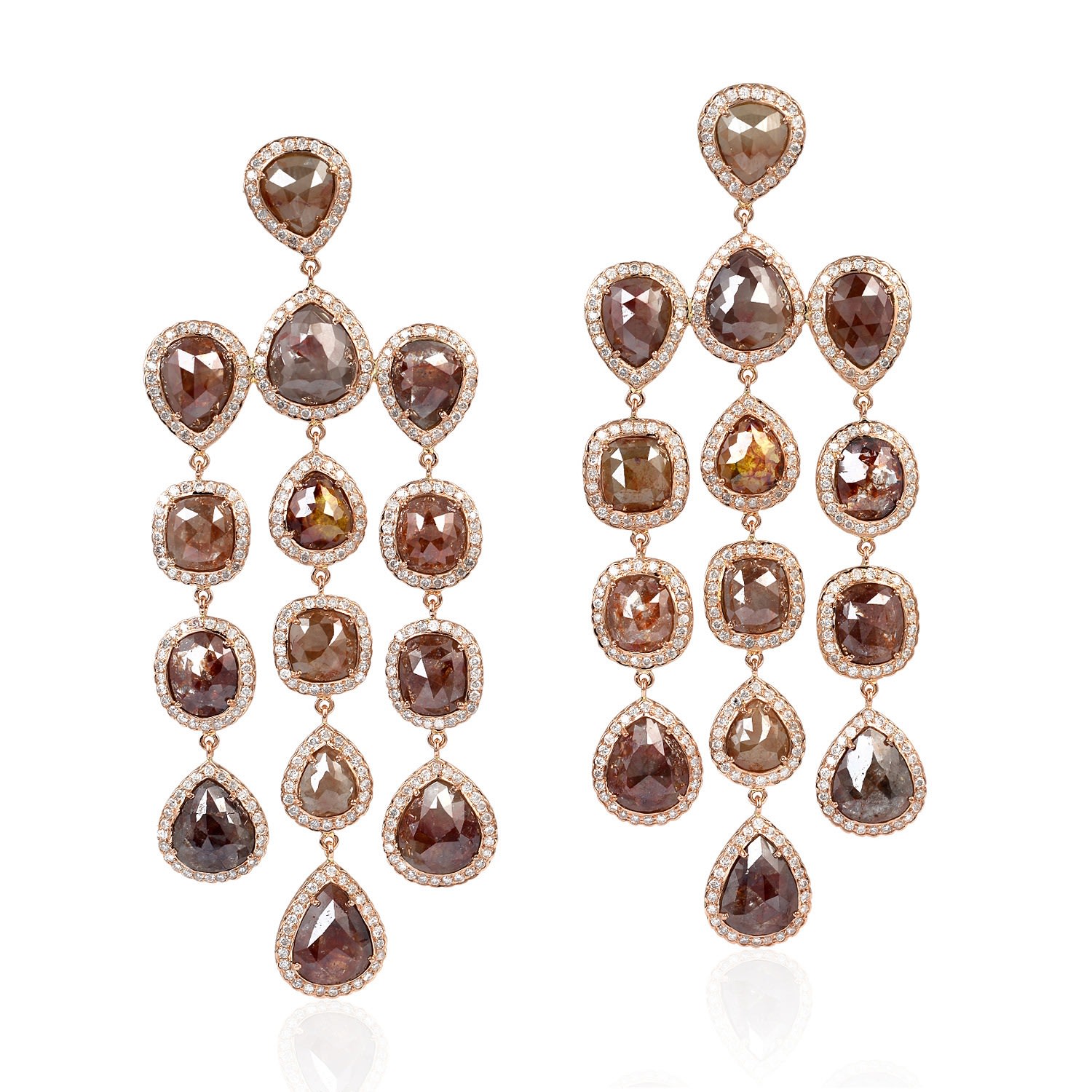 Women’s Rose Gold / White Ice Diamond Chandelier Earrings 18K Solid Rose Gold Jewelry Artisan