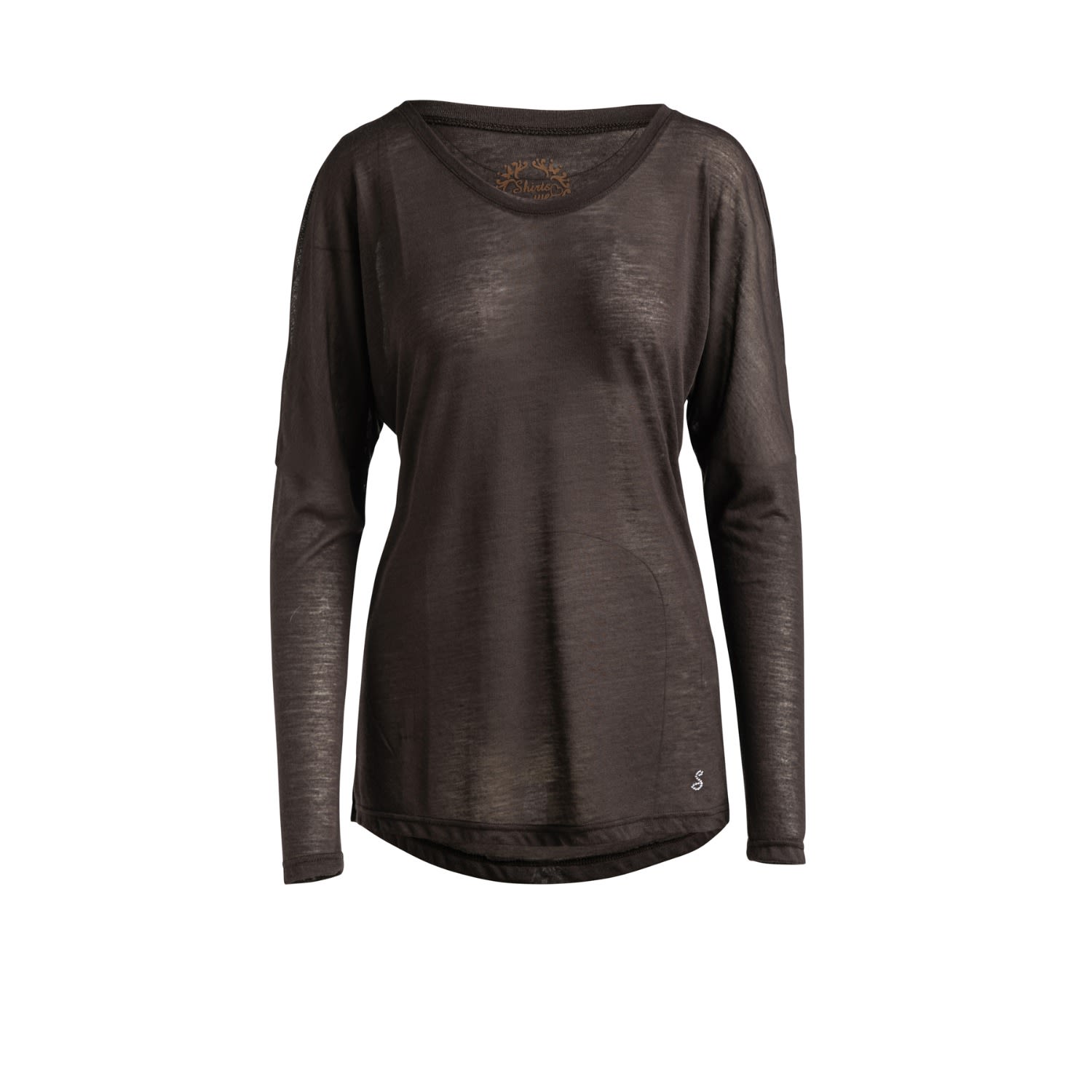 Women’s Brown Knit Top With Long Batwing Sleeves In Stretch Jersey Sustainable Fabric Medium Conquista