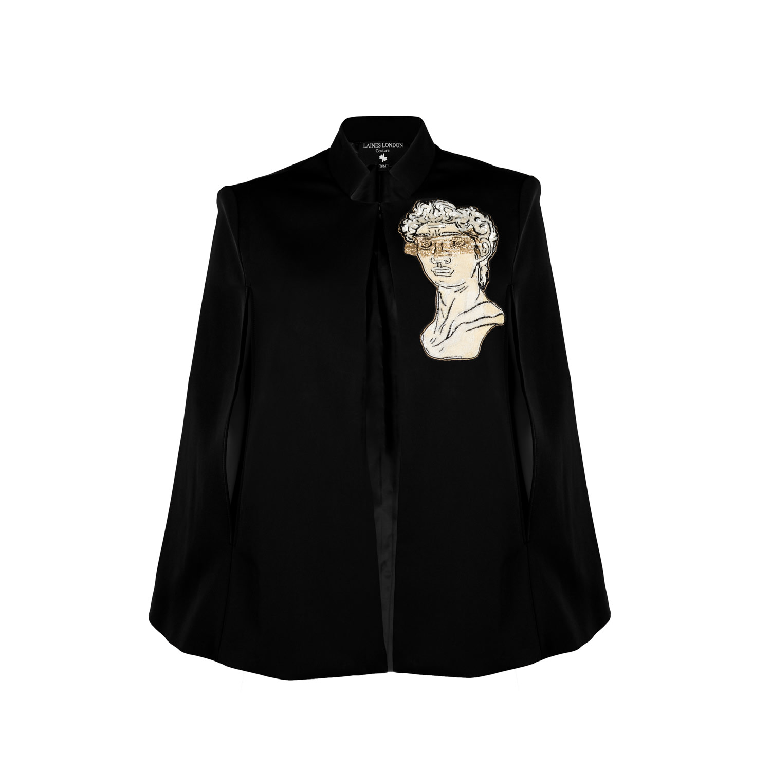 Laines London Women's Black Laines Couture Tailored Cape With Embellished Greek God In Black