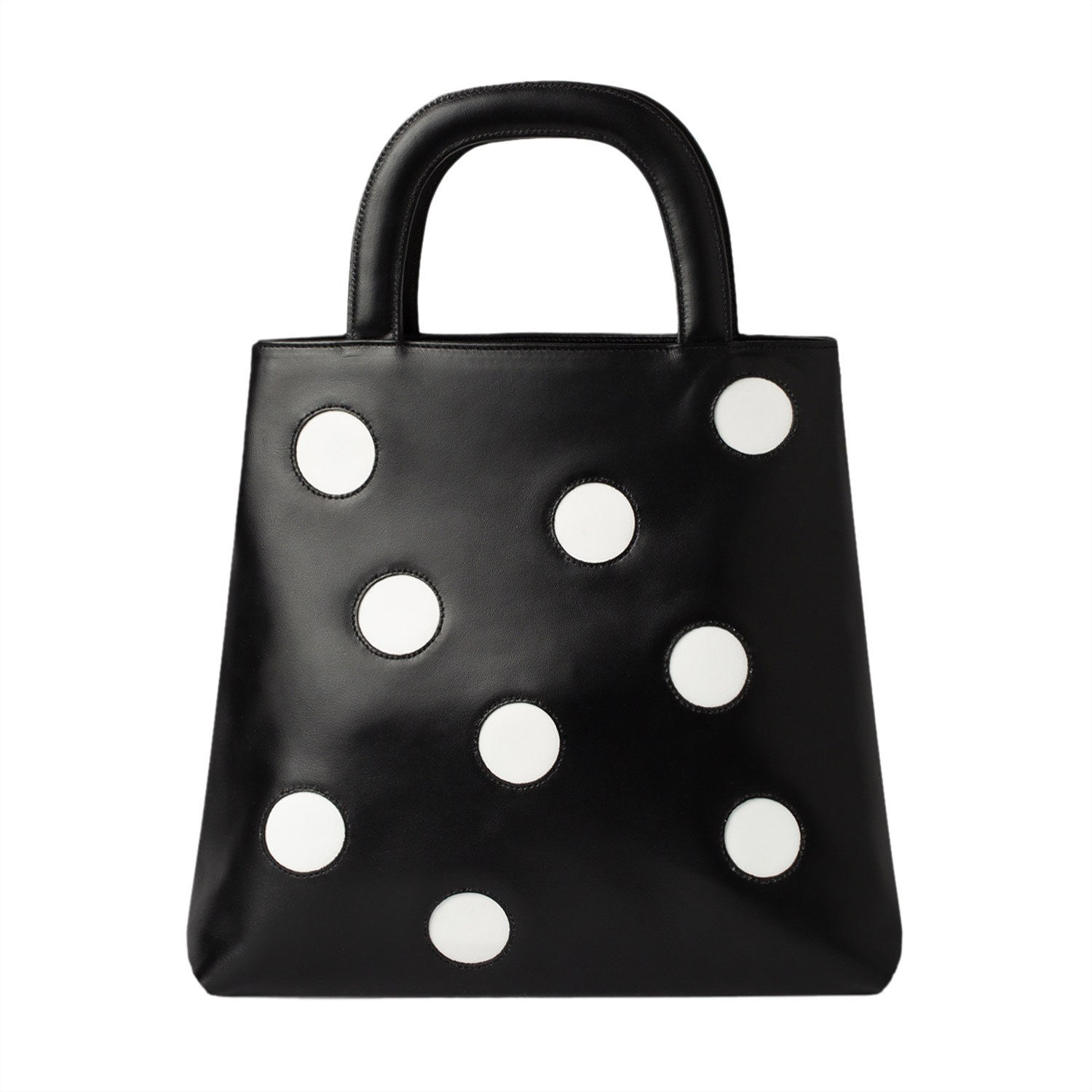 Laura Olaru Women's Black / White Audrey Black Leather Bag With White Dots In Black/white