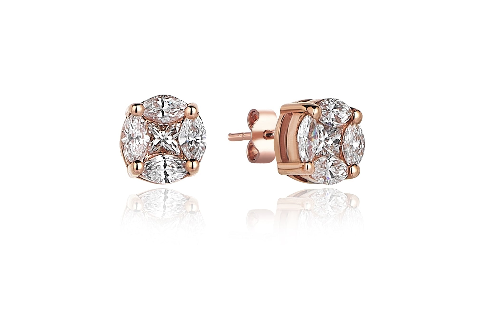 Reis Jewellery Women's Rose Gold Marquise Feraye Diamond Earring In Gold