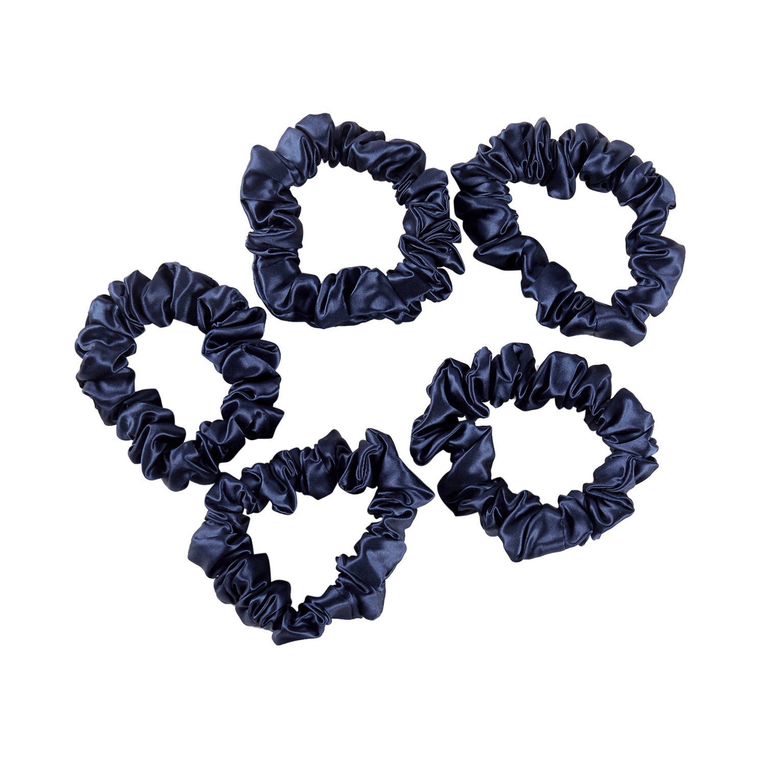 Women's Blue Pure Mulberry Silk Mini Scrunchie Set Of Five In Navy | One Size | Soft Strokes Silk