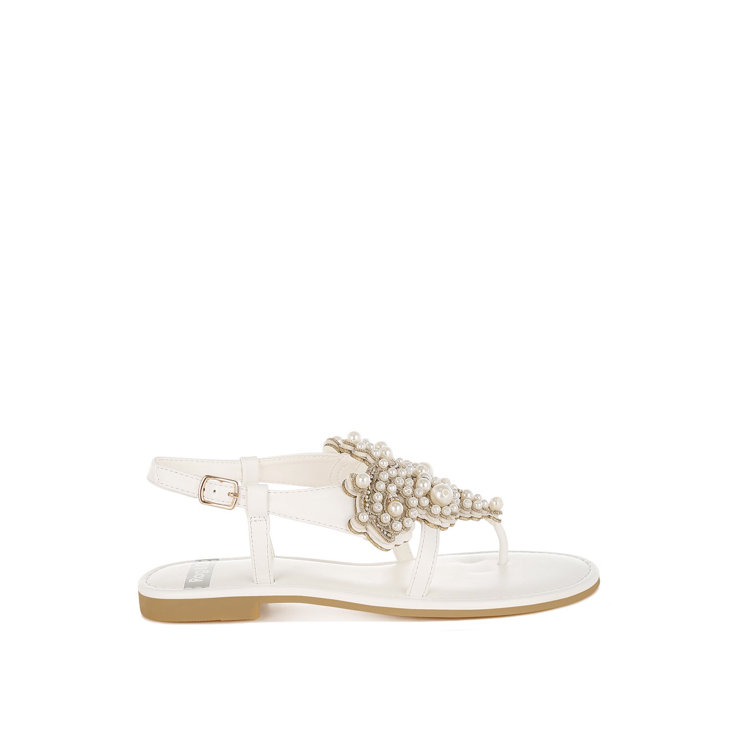 Rag & Co Women's Nayasa Pn Buckle Pearls Flats In White By