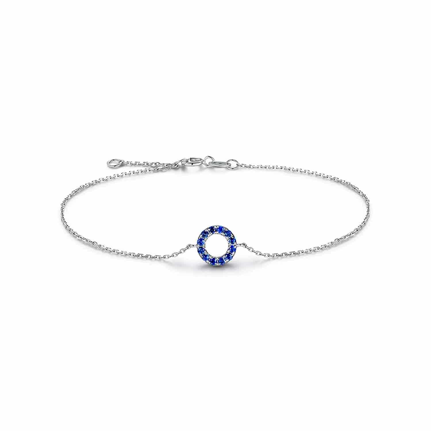 Fanci Me Women's Natural Blue Sapphire Gemstone Small Circle White Gold Strand Bracelet - White Gold