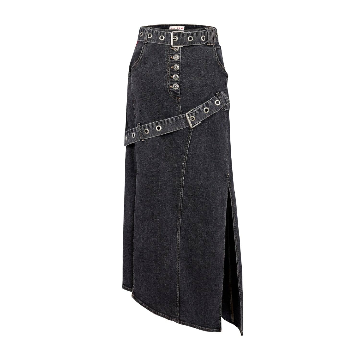 Pcfg Women's Black Your Itch Colorblocked Denim Skirt In Black