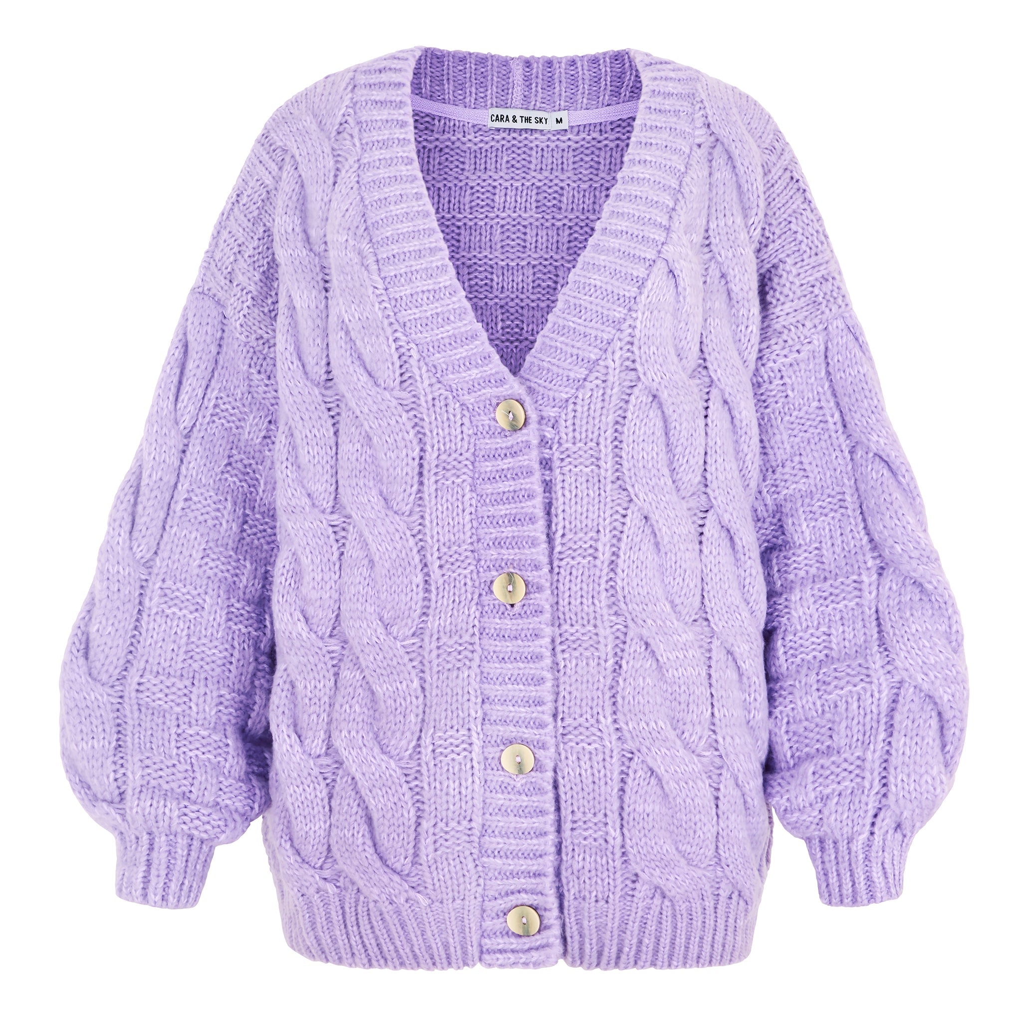 Women’s Pink / Purple Gemma Basket Stitch Balloon Sleeve Cardigan - Lilac Large Cara & the Sky