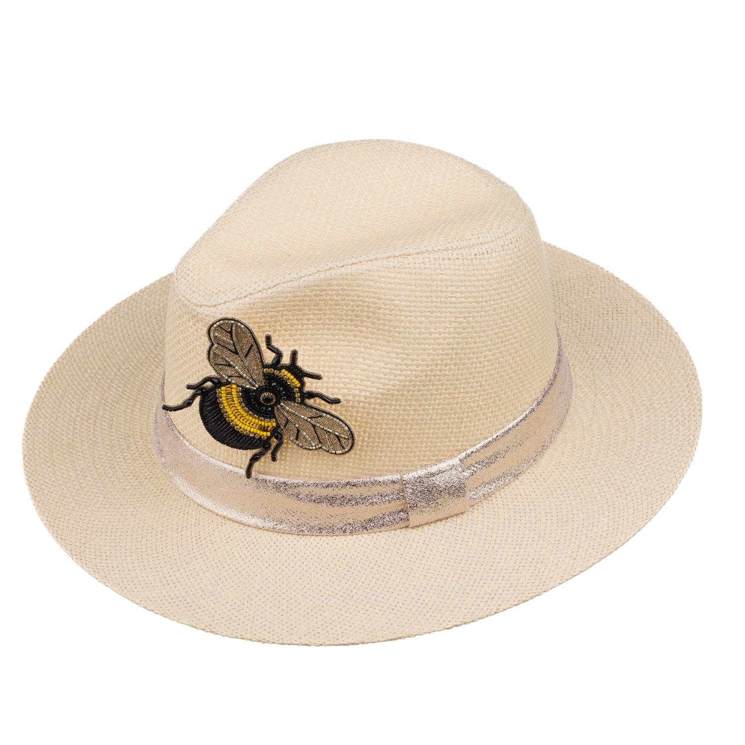 Laines London Women's Neutrals / White Straw Woven Hat With Embellished Honey Bee Brooch - Cream In White
