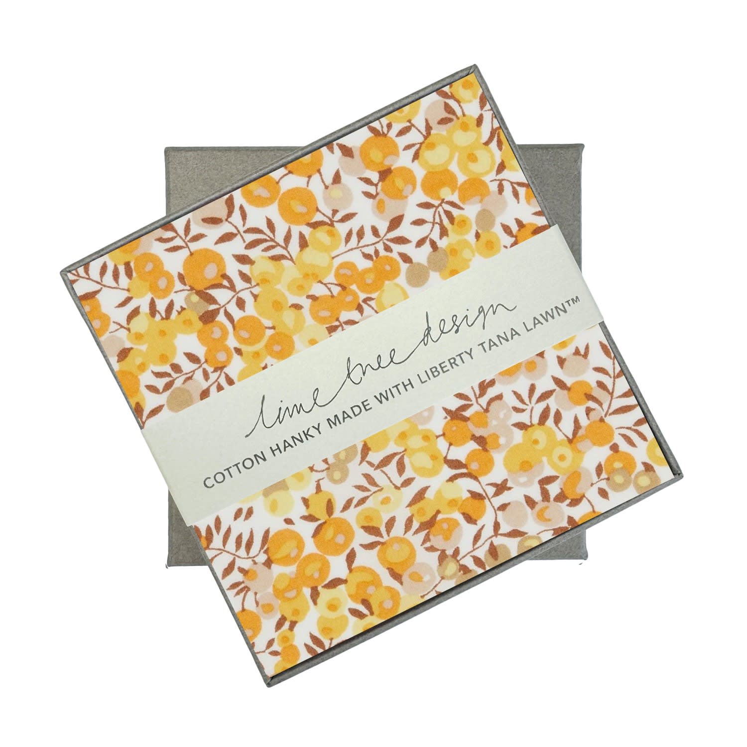 Lime Tree Design Men's Yellow / Orange Single Boxed Hanky Made With Liberty Fabric Yellow Wiltshire