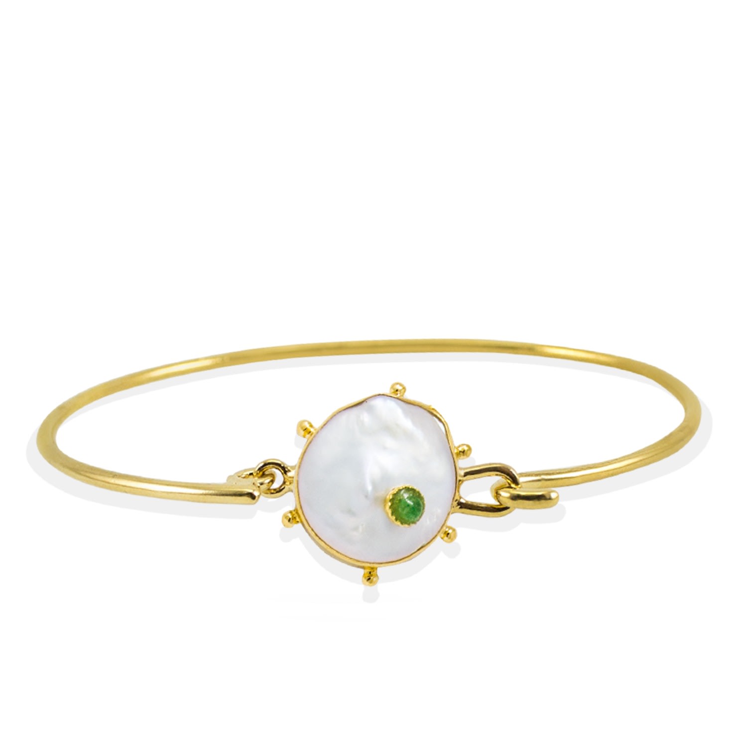 Vintouch Italy Women's Green / White / Gold Rebel Rebel Pearl Bracelet With Emerald In Multi