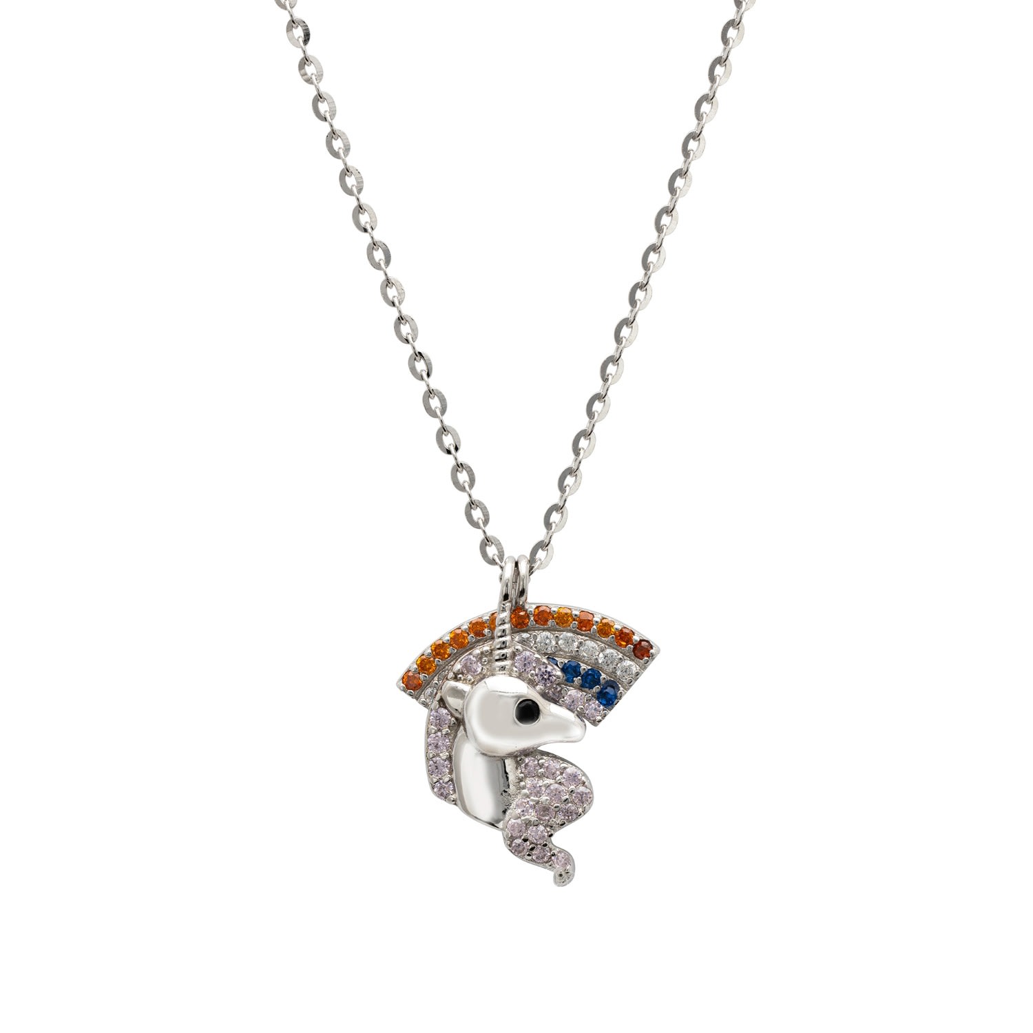 Women’s Silver / Yellow / Orange Unicorn And Rainbow Necklace Silver Latelita