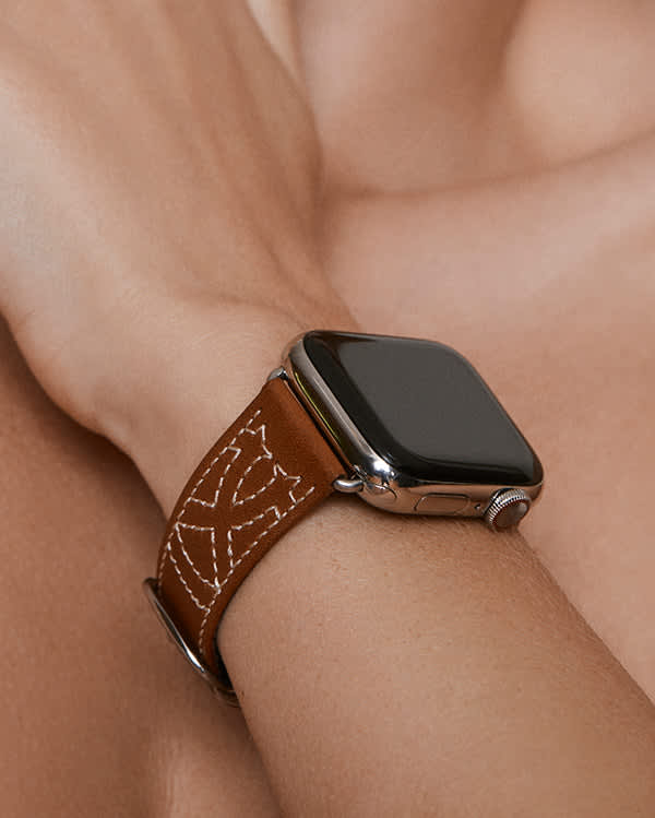 Sedona In Navy - Leather Luxury Apple Watch Band - Space Gray, Chalonne