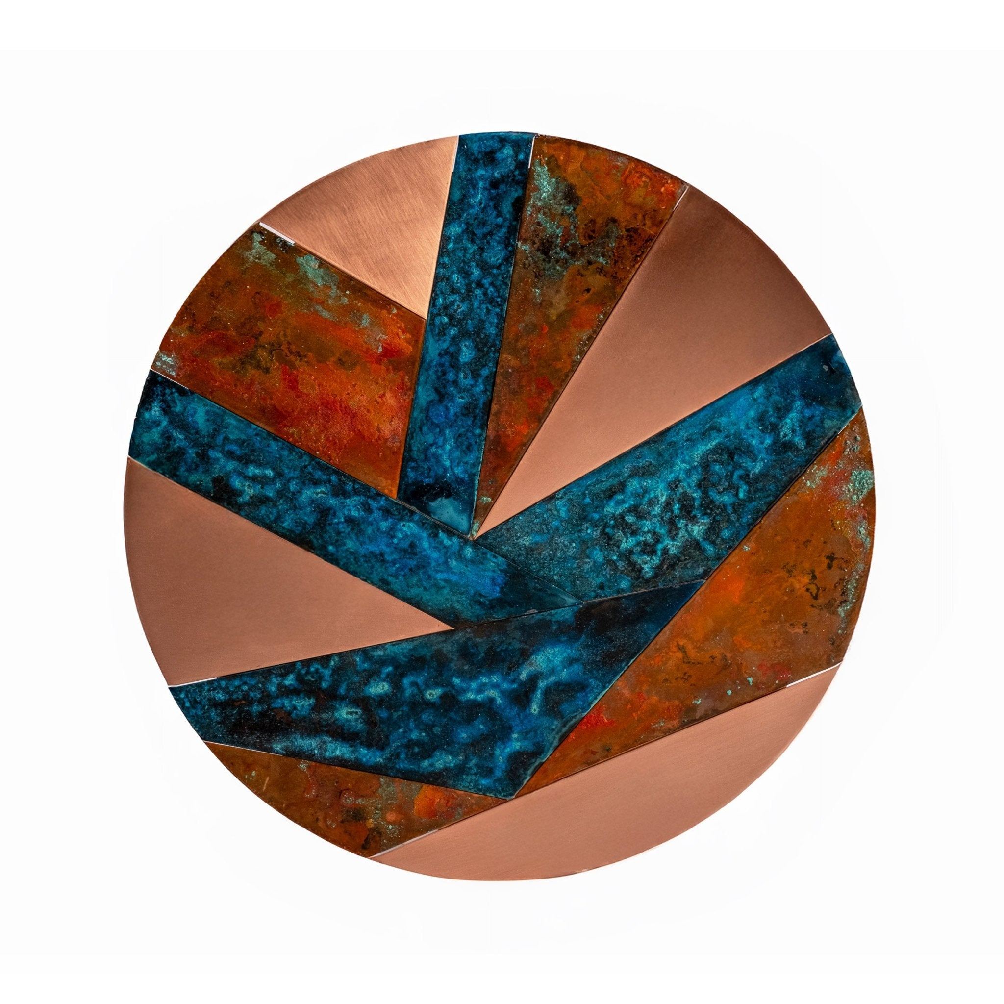 Anatoliacraft Gold / Blue Handmade Solid Copper Wall Art With Full Verdigris Patina, Color Ocean Blue - Gold In Multi