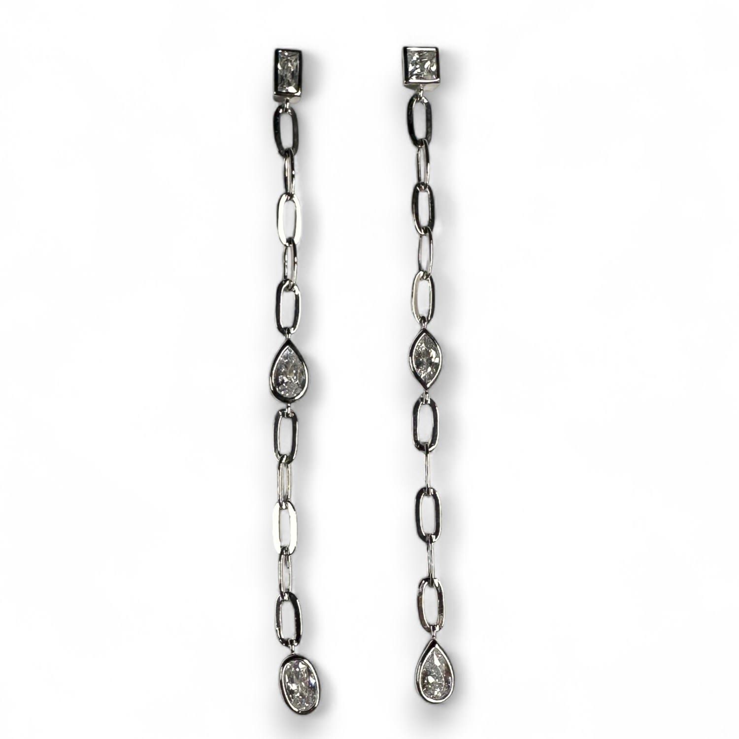 Clemence Wren Women's Asymmetric Gemstone Drop Earrings Silver
