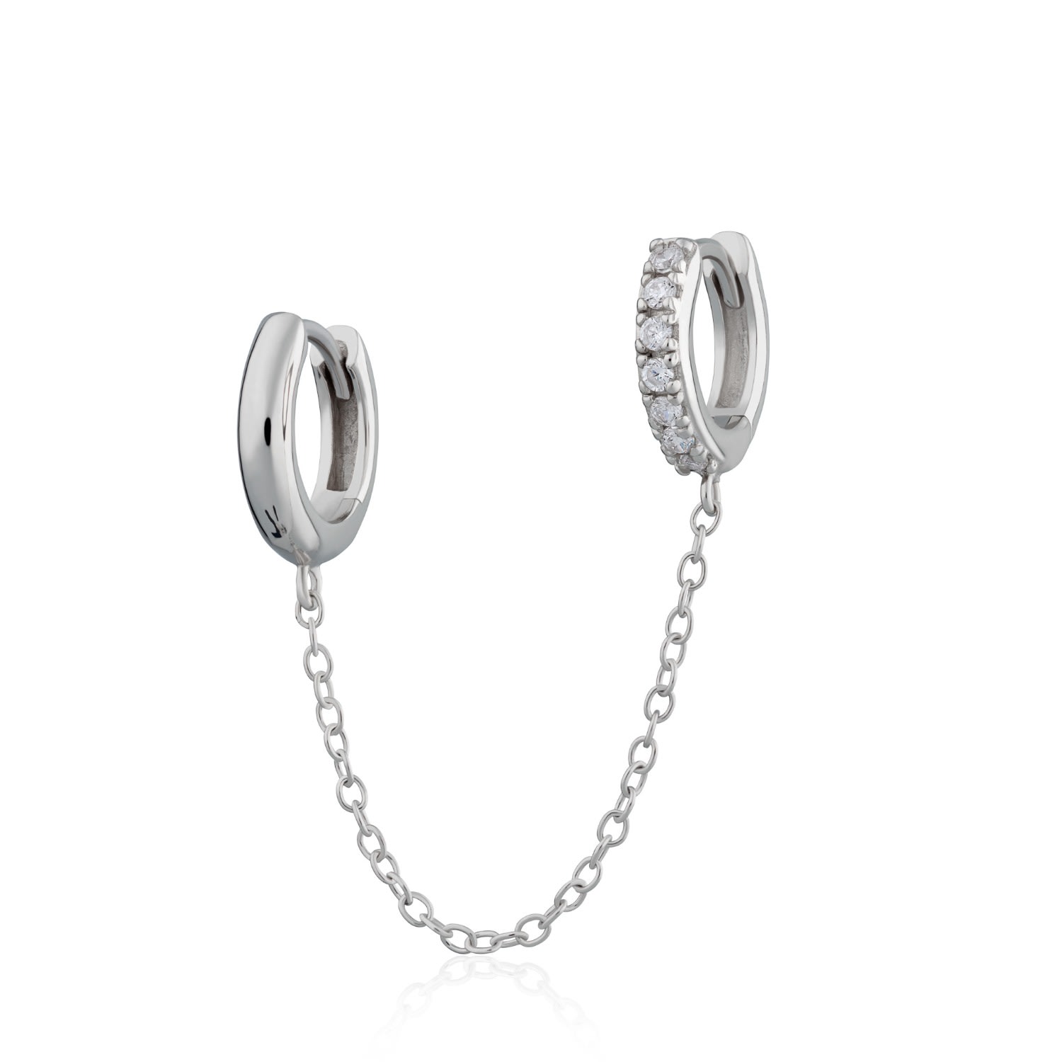 Scream Pretty Women's Silver Chain Linked Mismatched Huggie Hoop Earring - Single In White