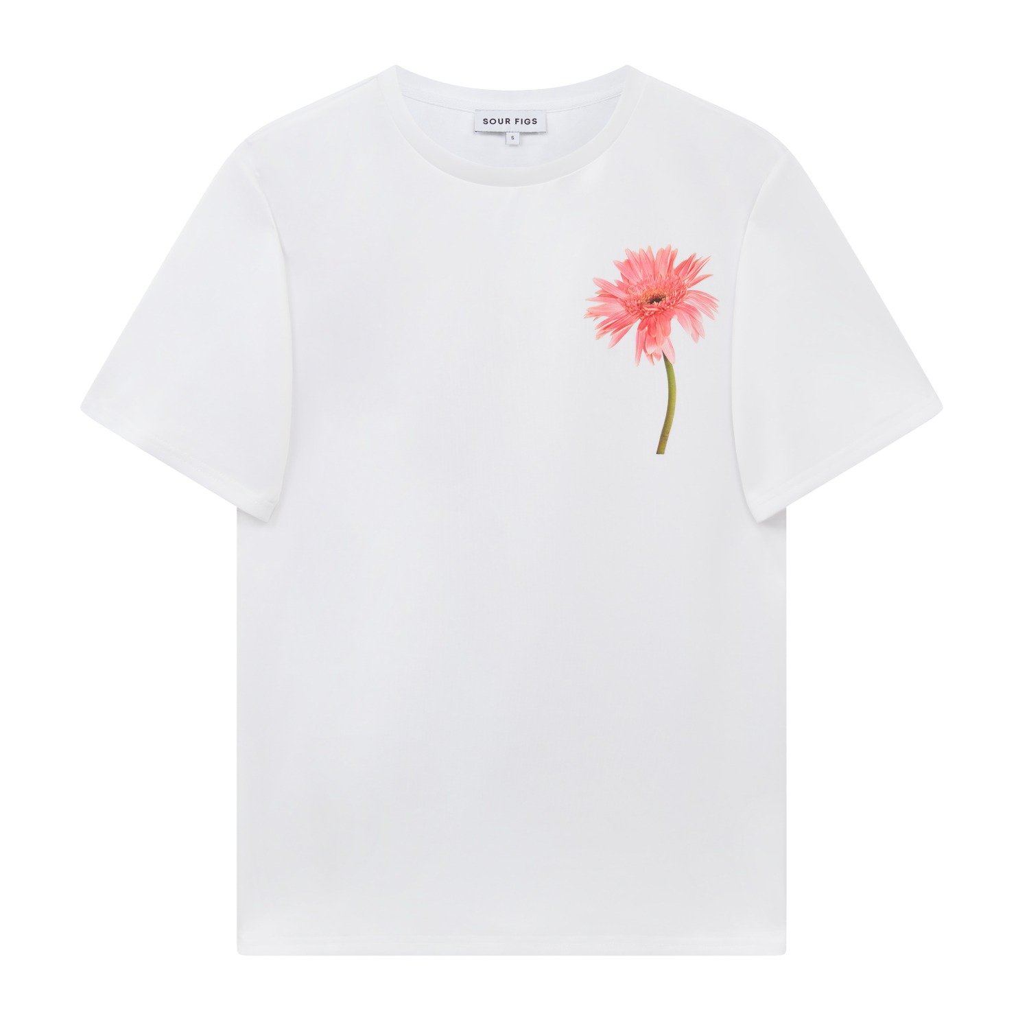 Sour Figs Women's Pink / White Coral Pink Gerbera Bloom Unisex T-shirt In White In Multi