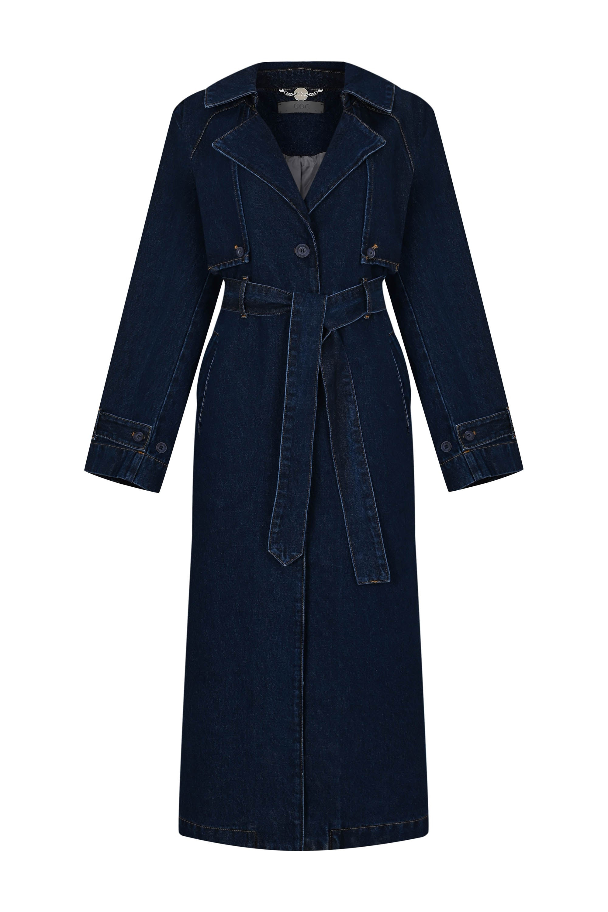 Goc Denim Women's Blue Oversized Denim Trench Coat - Indigo Wash
