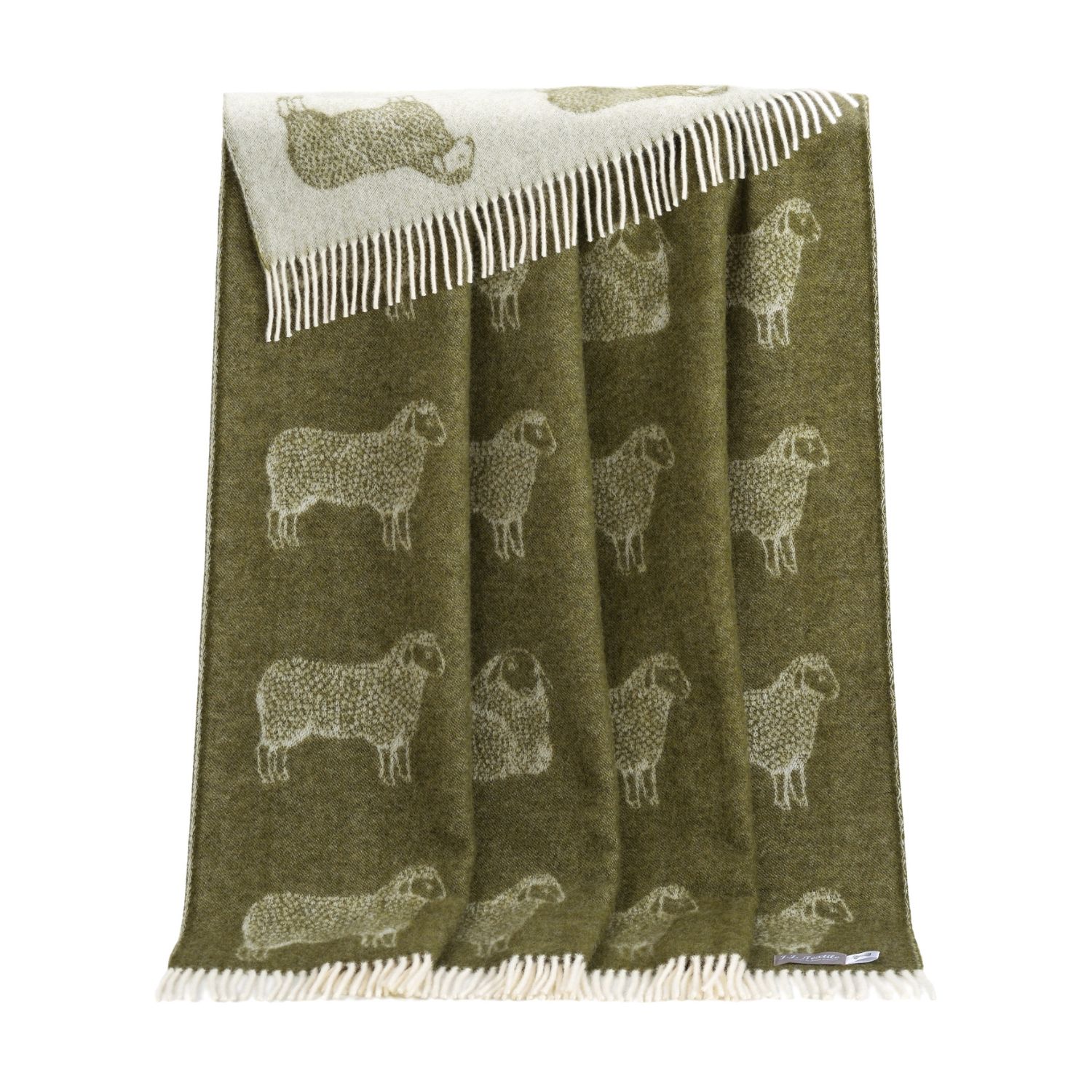 J.j.textile Green / White Mossy Green Sheep Wool Throw In Multi