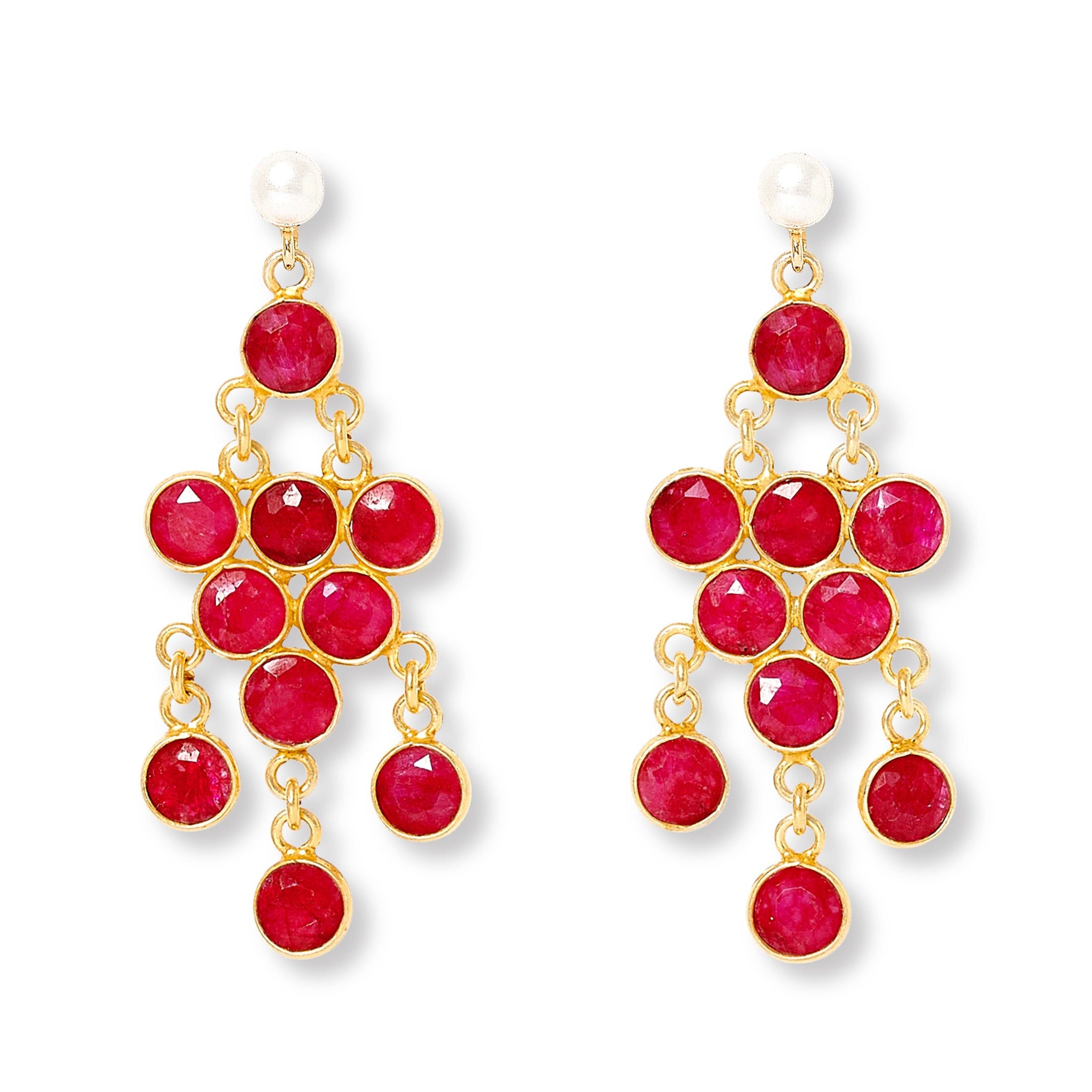 Women’s Clara Cultured Freshwater Pearl Earrings & Ruby Chandelier Earrings Pearls of the Orient Online