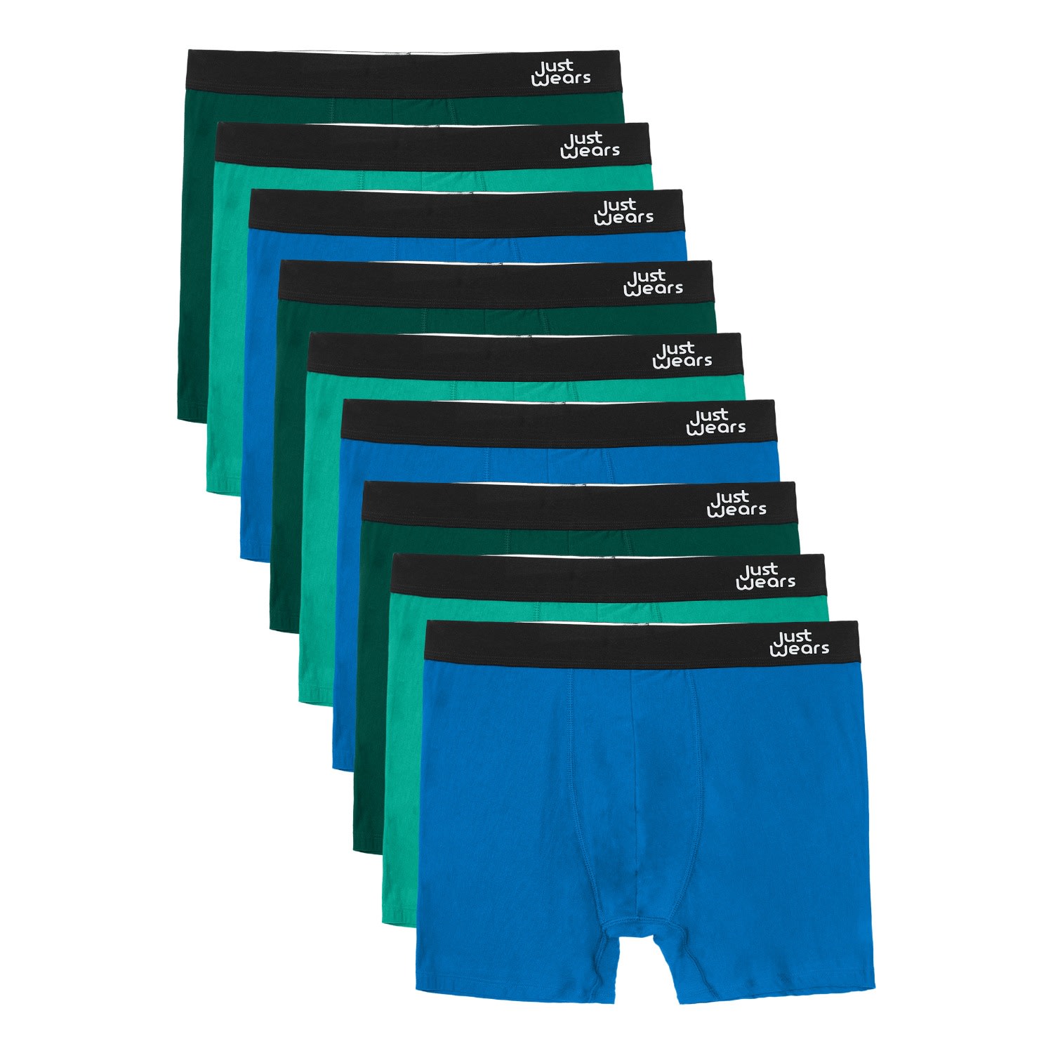 Men’s Blue / Green Super Soft Boxer Briefs With Pouch - Anti-Chafe & No Ride Up Design - Nine Pack - Northern Lights Large Justwears