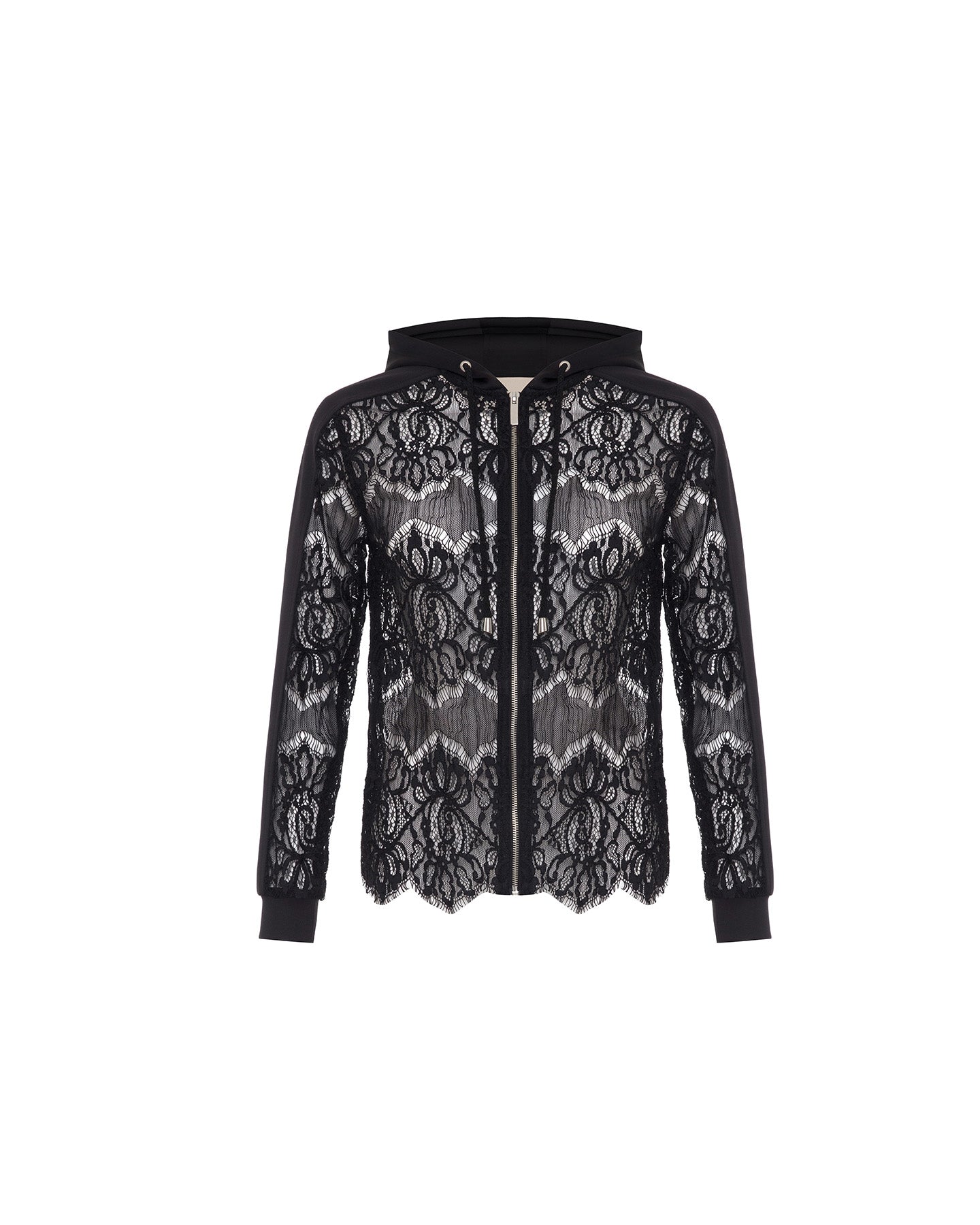 Theo The Label Women's Black Calliope Lace Shrug Hoodie In Black