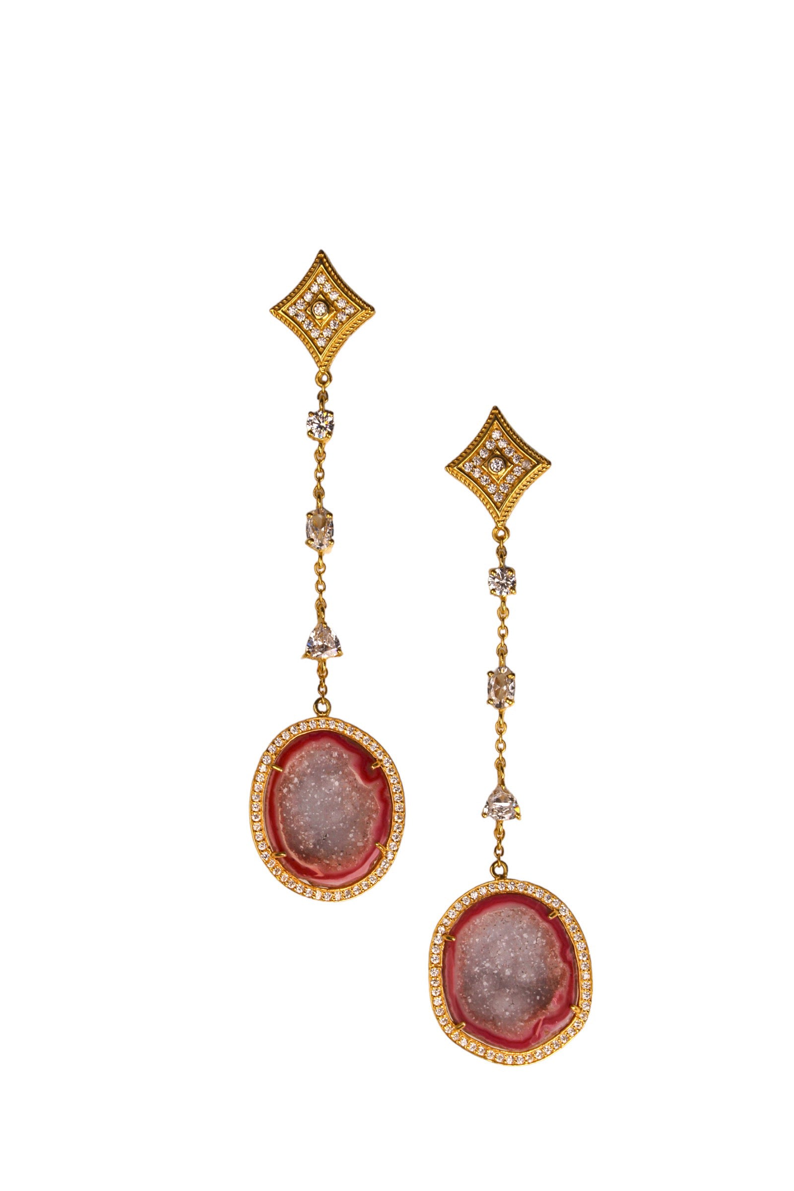 Women’s Red Geode & Crystal Gold Statement Drop Earrings Amina Johan