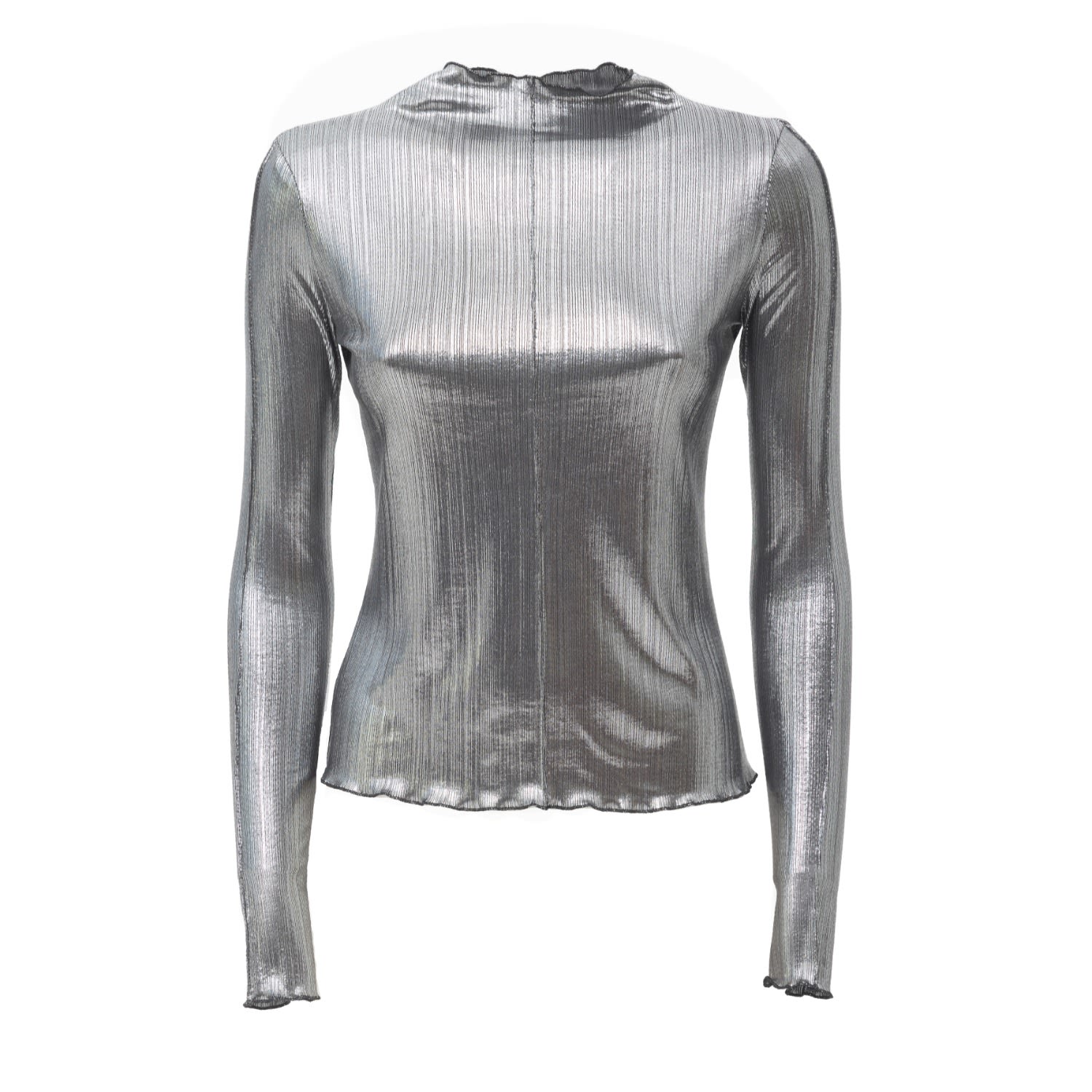 Julia Allert Women's Glitter-effect Fitted Long Sleeve Blouse Silver Unisex In Gray