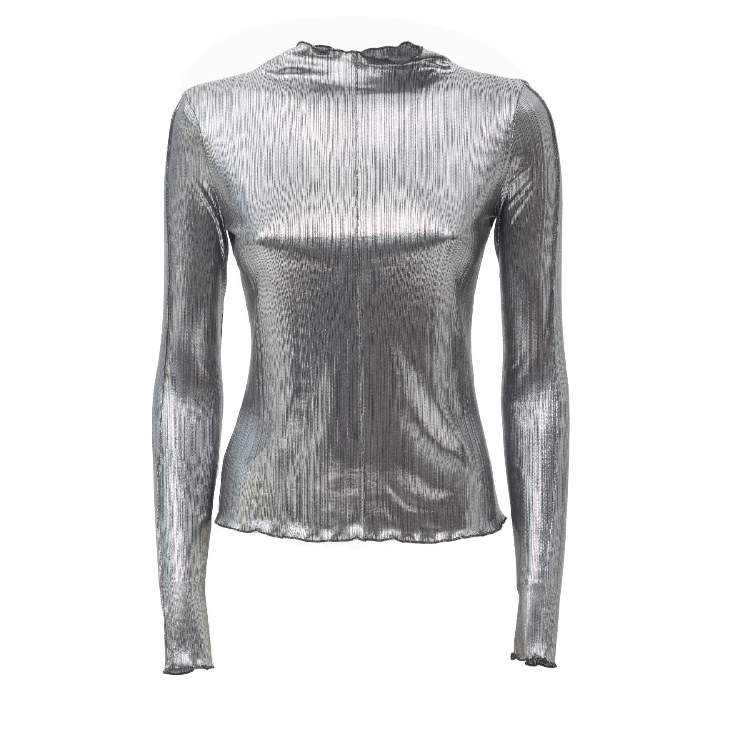 Julia Allert Women's Glitter-effect Fitted Long Sleeve Blouse Silver Unisex In Silver