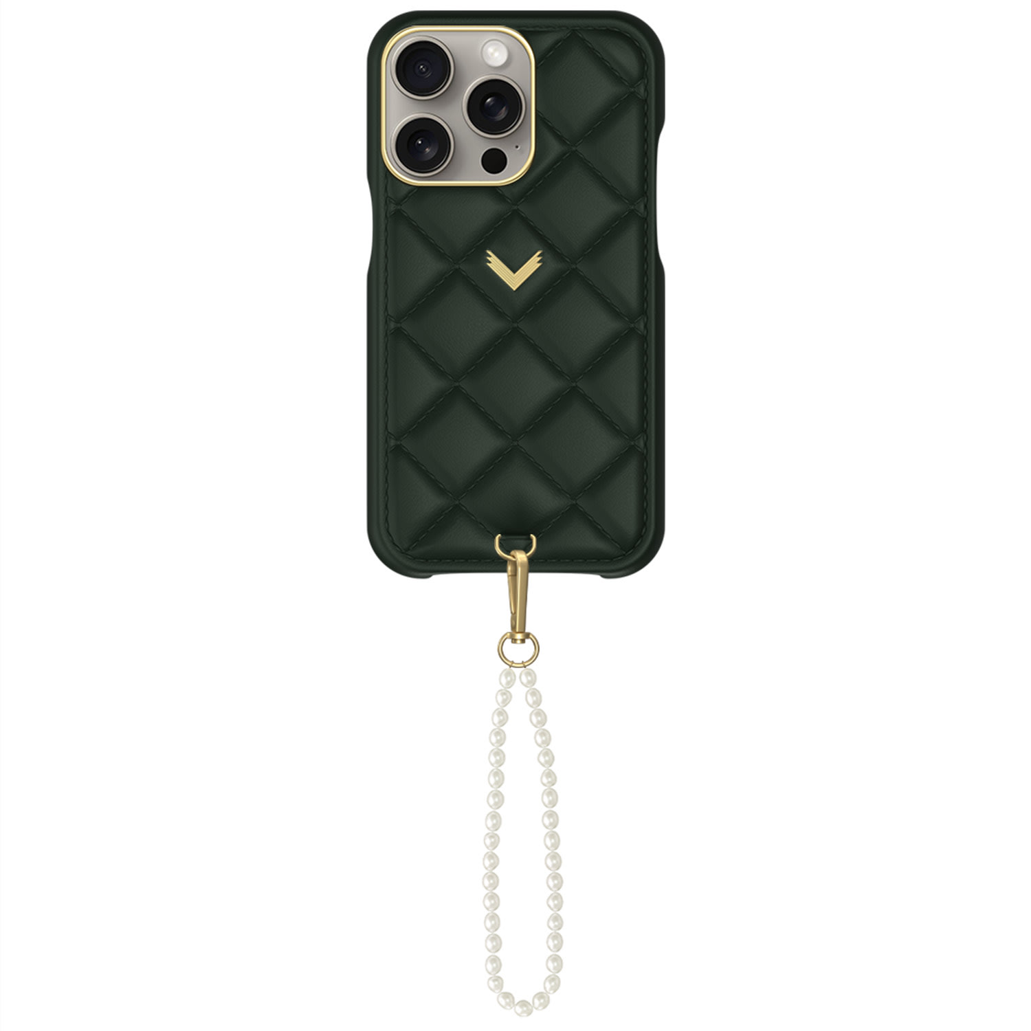 Velante Calf Leather Phone Case, Kanda Texture, Oyster Edtion, Gold, British Green In Green