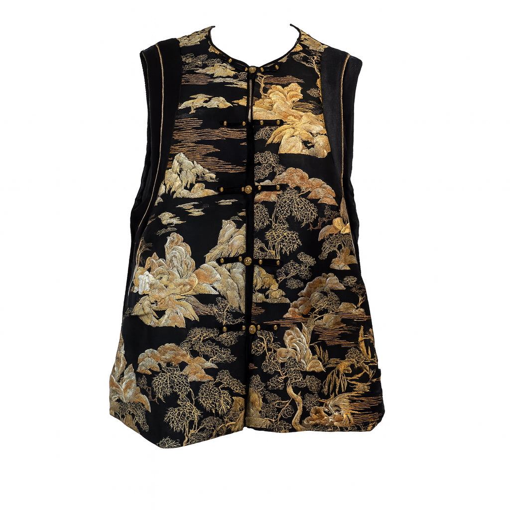 Jiaying Wang Wjy Studio London Women's Gold / Black Poetic Landscape Embroidered Vest Gold  Black In Multi