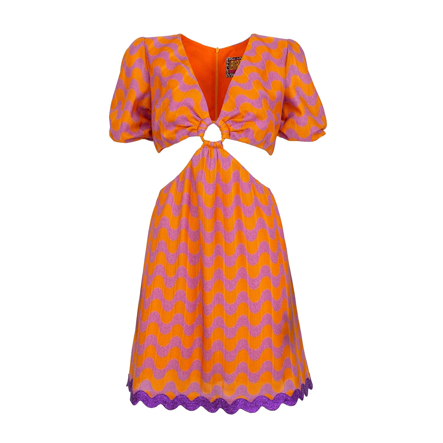 Lalipop Design Women's Wave Pattern Knit  Mini Dress With Cut-out Details In Orange/purple