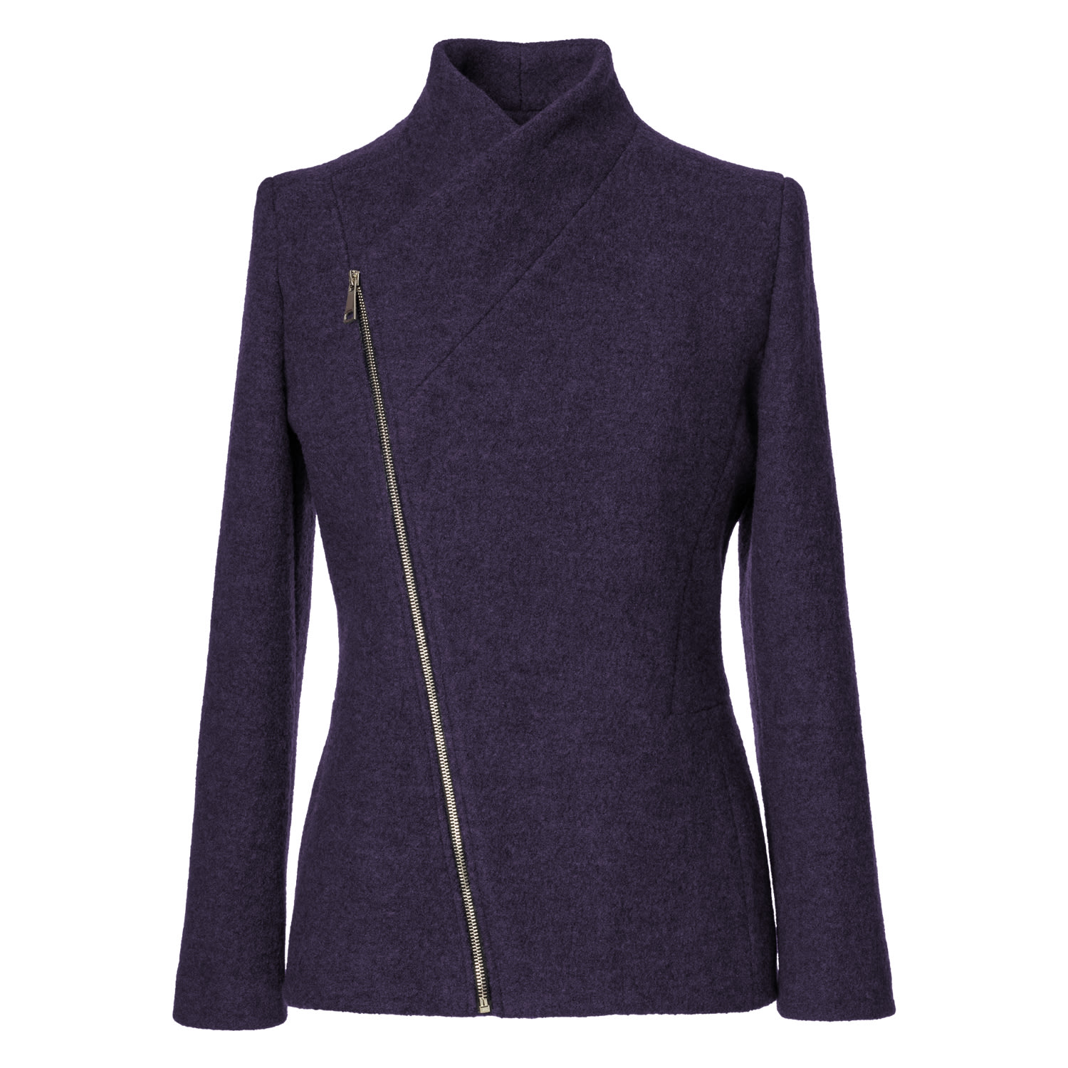 Jana Coshè Women's Purple Wool Jacket With Asymmetric Zip – Handmade From Italian Virgin Wool