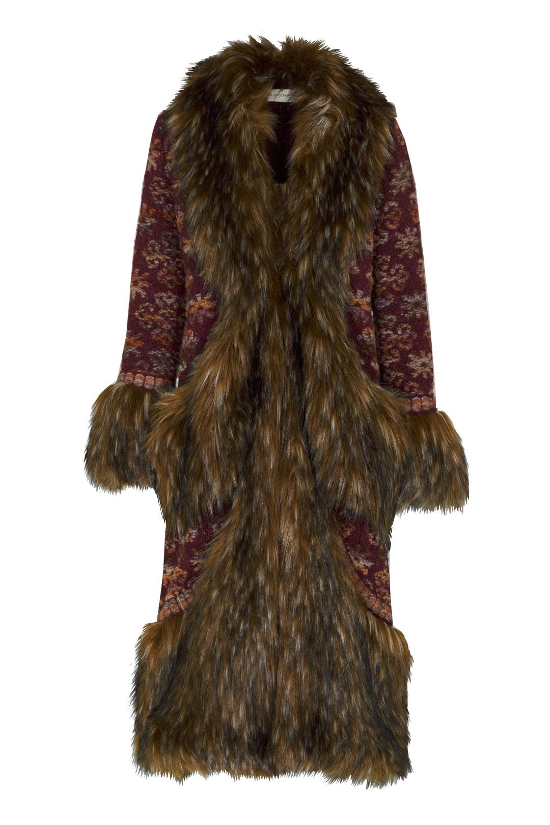 The Extreme Collection Women's Emile Maroon Jacquard Long Coat In Brown