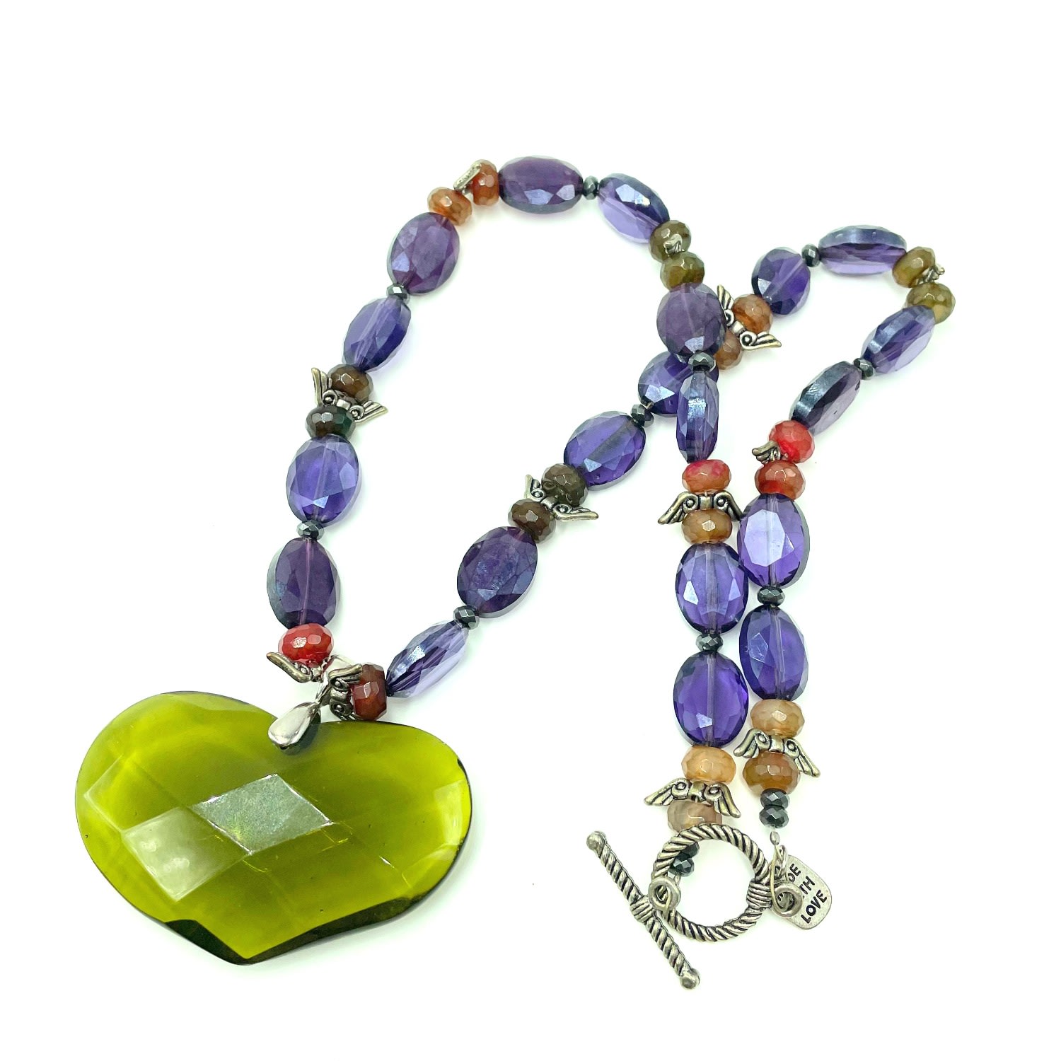 Women’s Green / Pink / Purple Gretchen Green Crystal Heart Necklace Amy Delson Jewelry