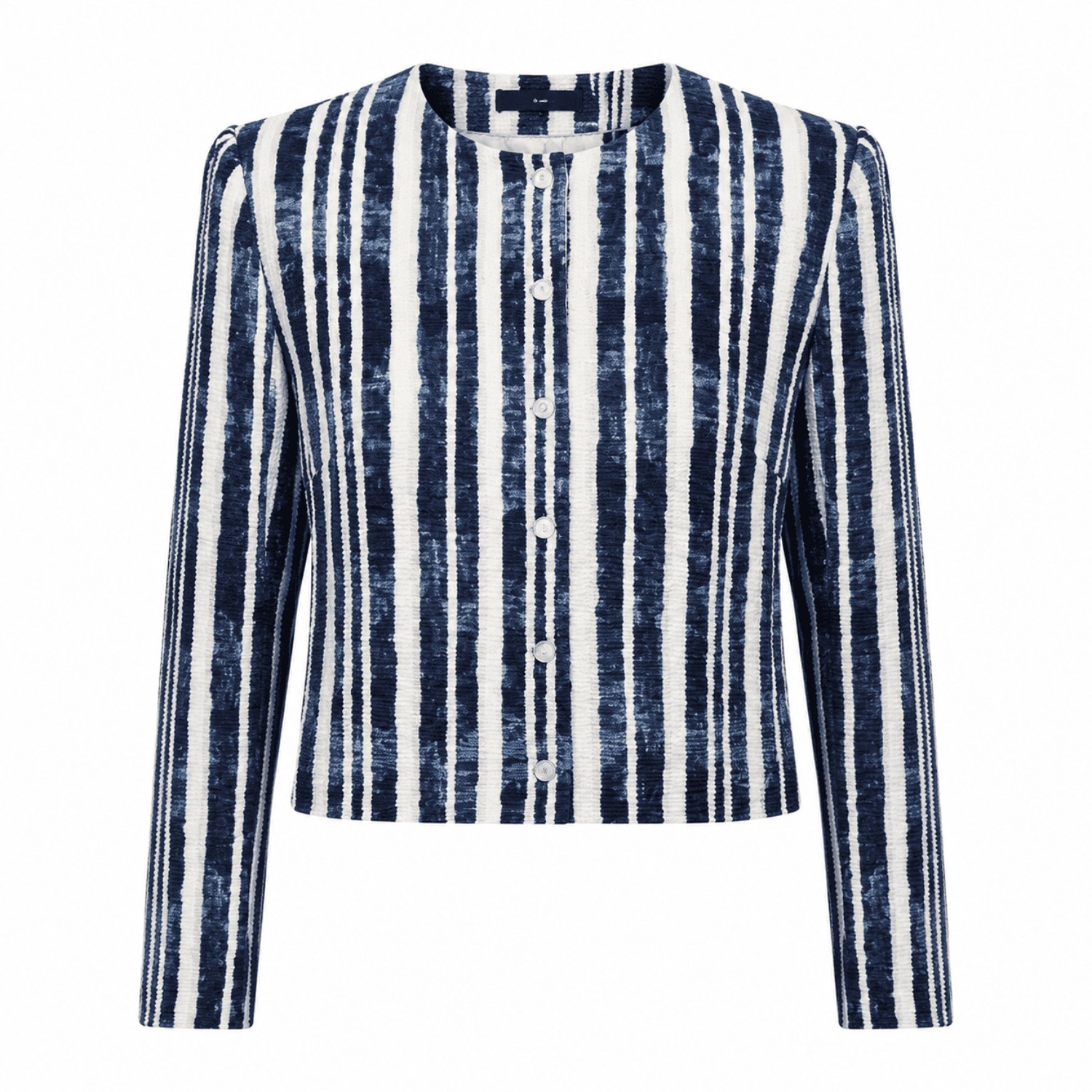 Exquise Women's Achille Crew Neck Padded Shoulder Cropped Jacket - Royal Blue