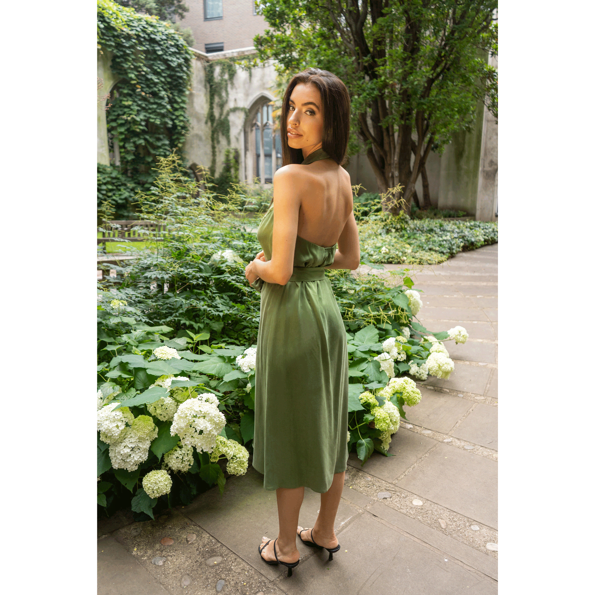 Femponiq Halter Neck Midi Tuxedo Dress - Green
