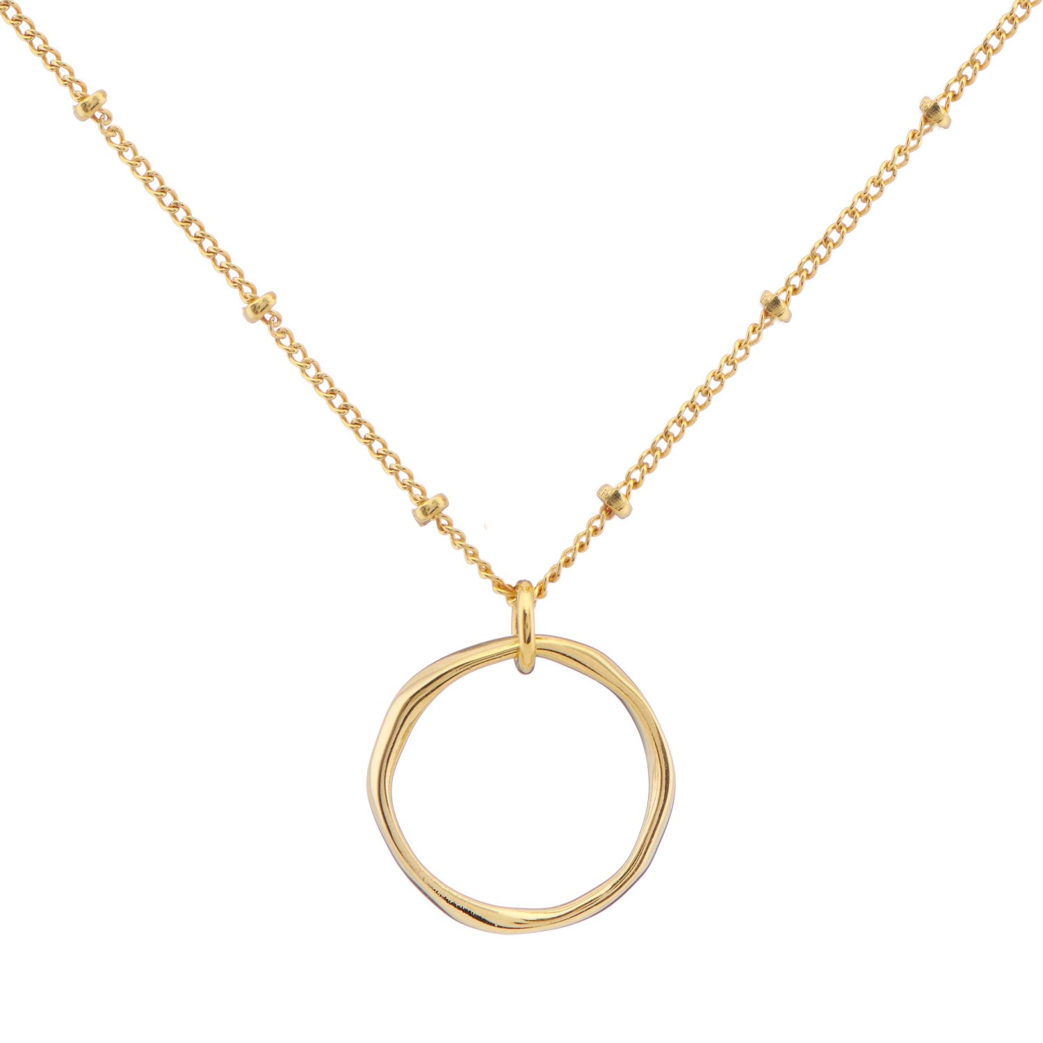 Women’s Ronda Round Yellow Gold Vermeil Pendant With A 20-22" Beaded Chain Auree Jewellery