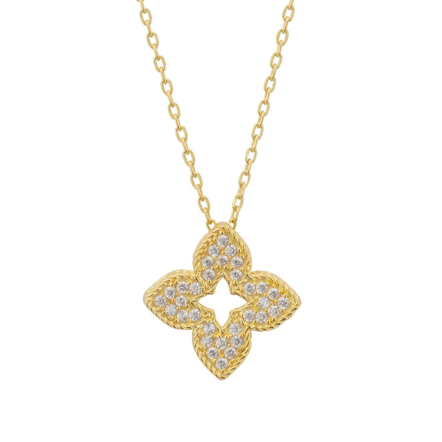 Women’s White / Gold Open Flower Clover Pendant Necklace Gold Latelita