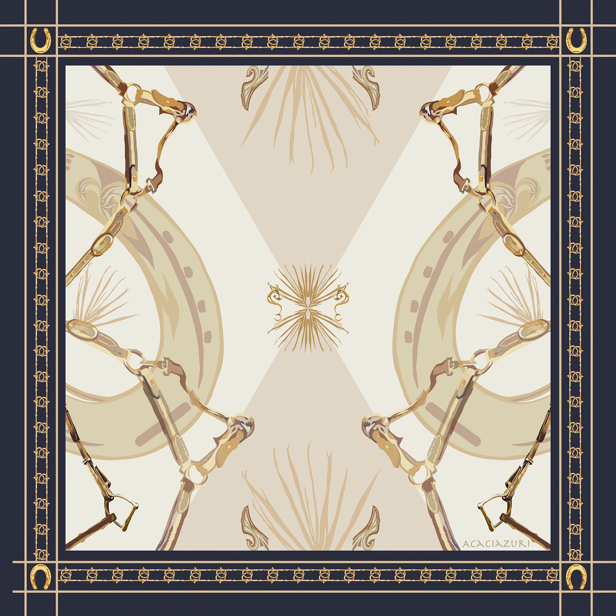Acaciazuri Women's Neutrals / Gold / Blue The Equestrian Essentials Silk Scarf In Multi