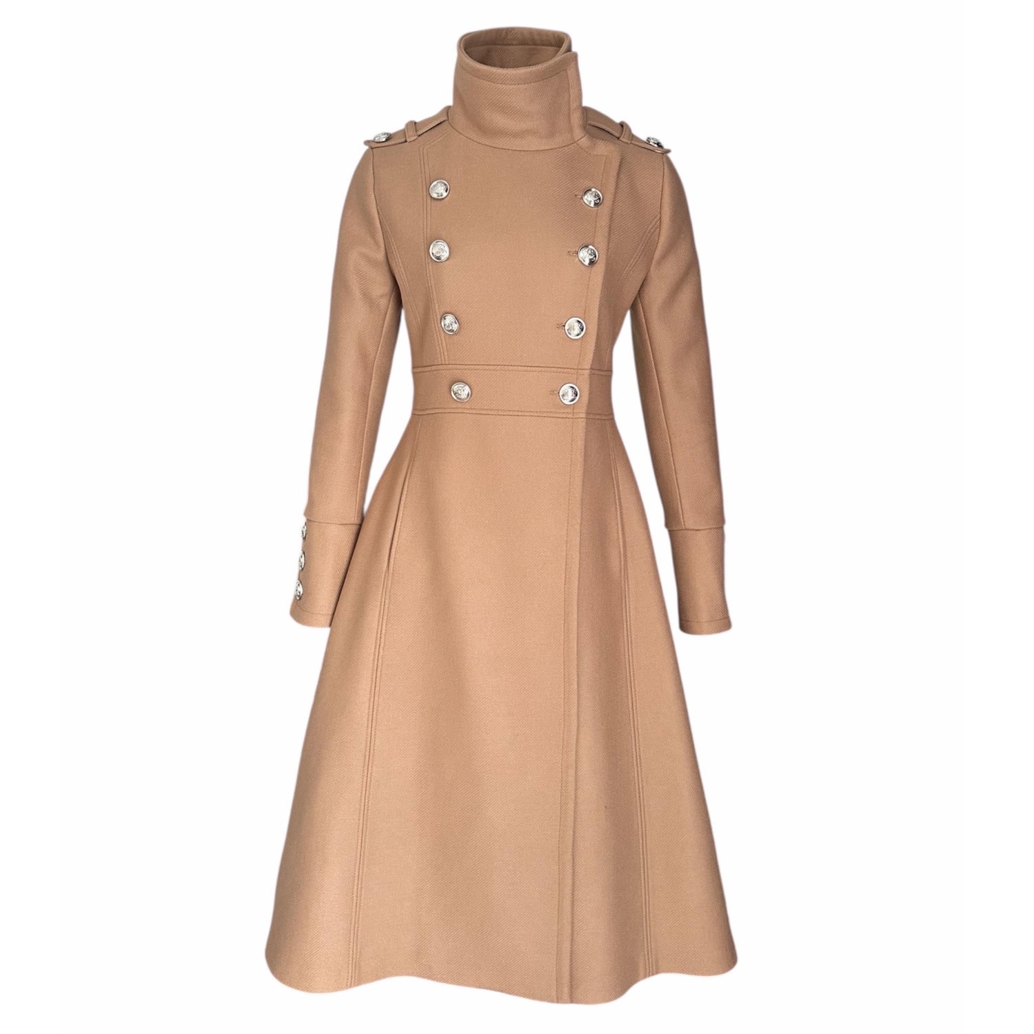 Adrenaline Fashion Neutrals Long Camel Wool Coat With Lining – Elegant Double-breasted Women's Overcoat In Sand