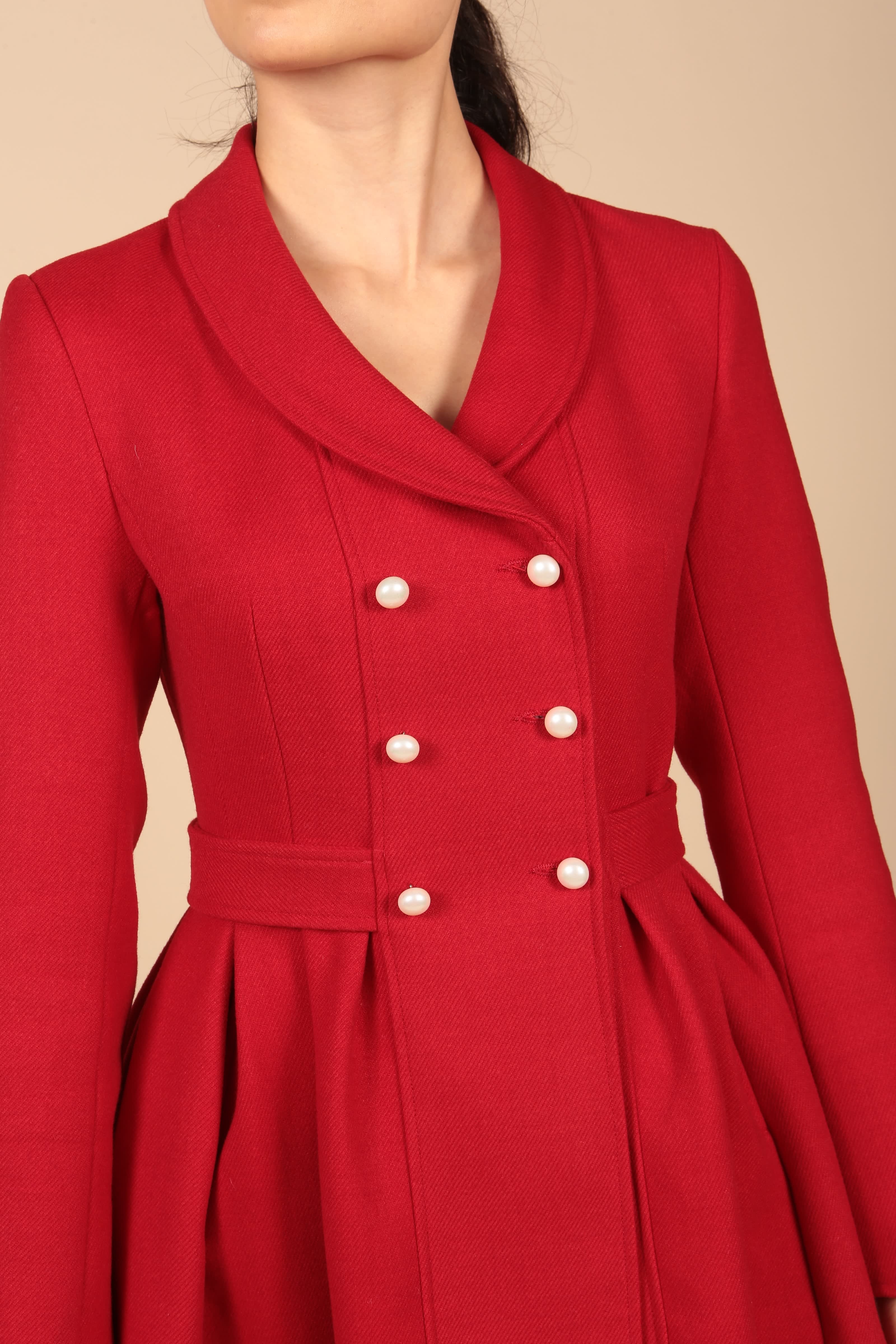 'Kennedy' 100% Wool Dress Coat In Rosso by Santinni