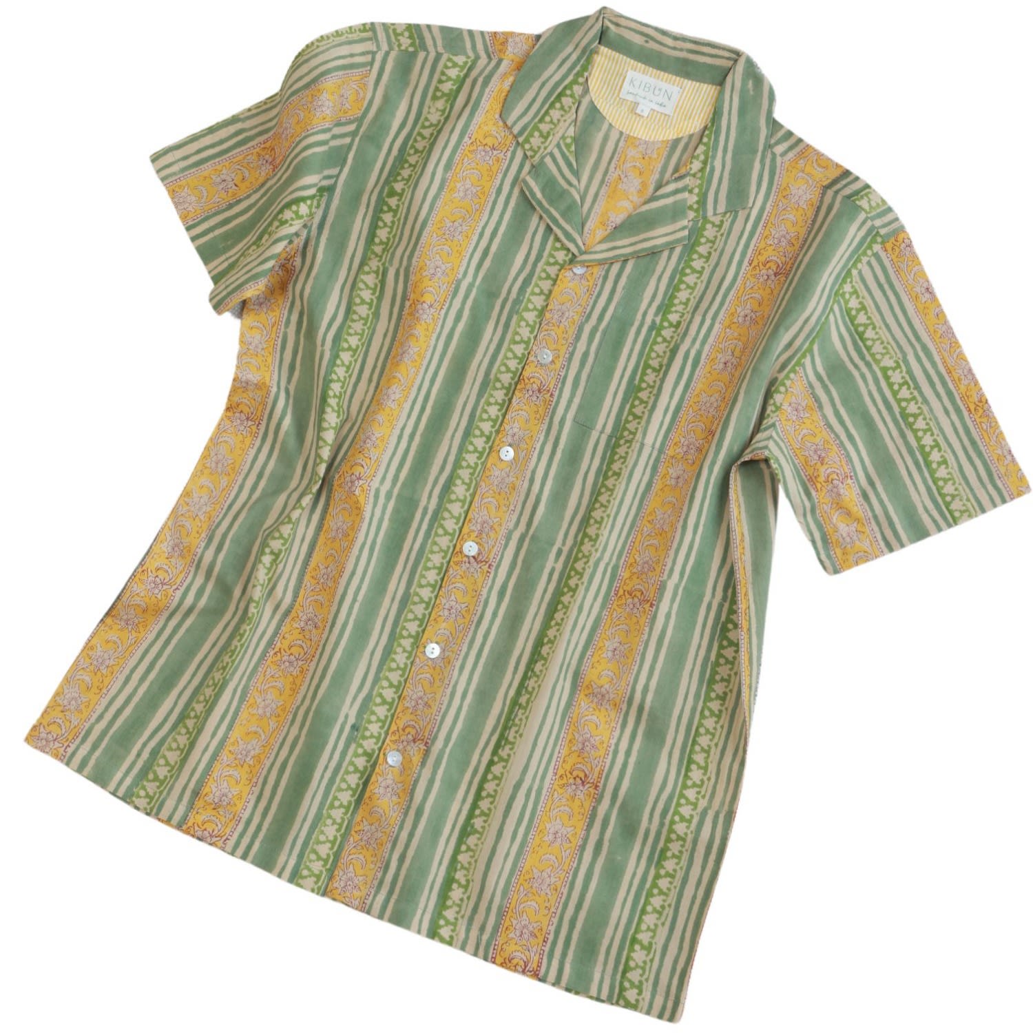 Studio Kibun Men's Honeysuckle Unisex Handblocked Cotton Shirt