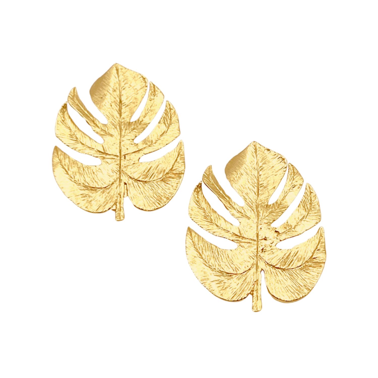 Women's The Grand Leaf - Statement Hammered Earrings 24K Gold Plated | Les Reines