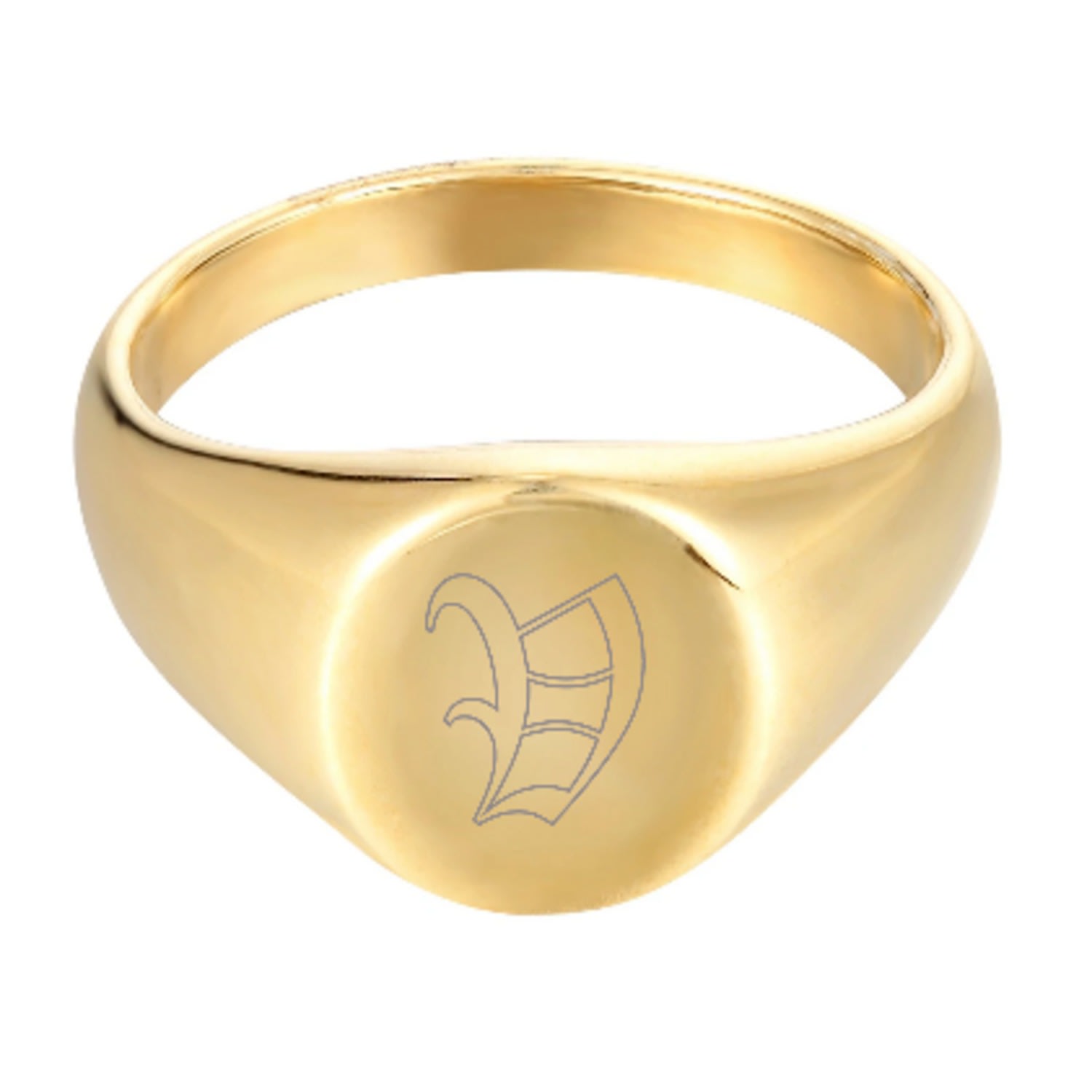 Women’s 22Ct Gold Vermeil Old English Engraved Initial Rounded Signet Ring - Letter V Seol + Gold