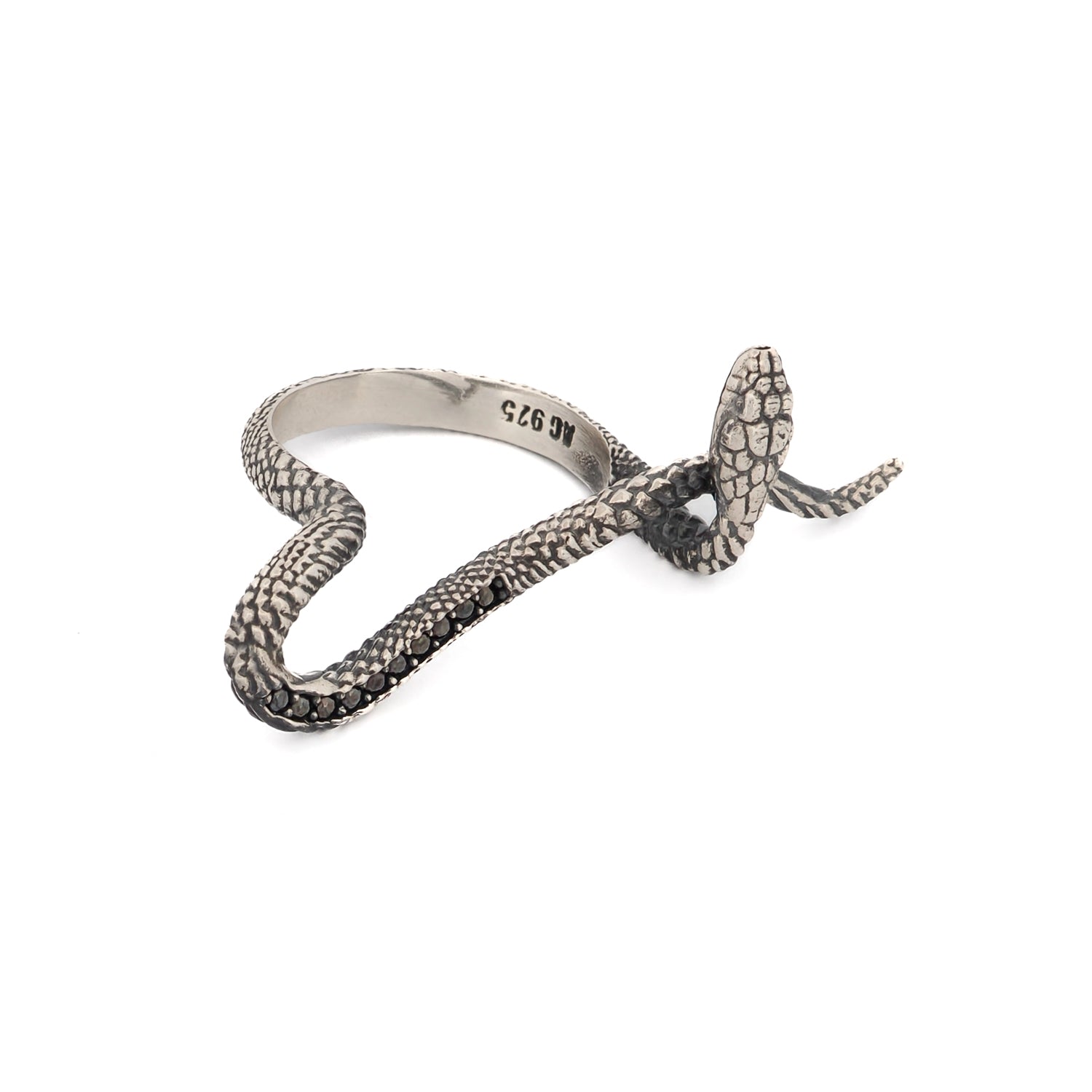 Ebru Jewelry Women's Black / Silver Mythology Snake Sterling Silver & Black Diamond Design Ring - Silver In Metallic