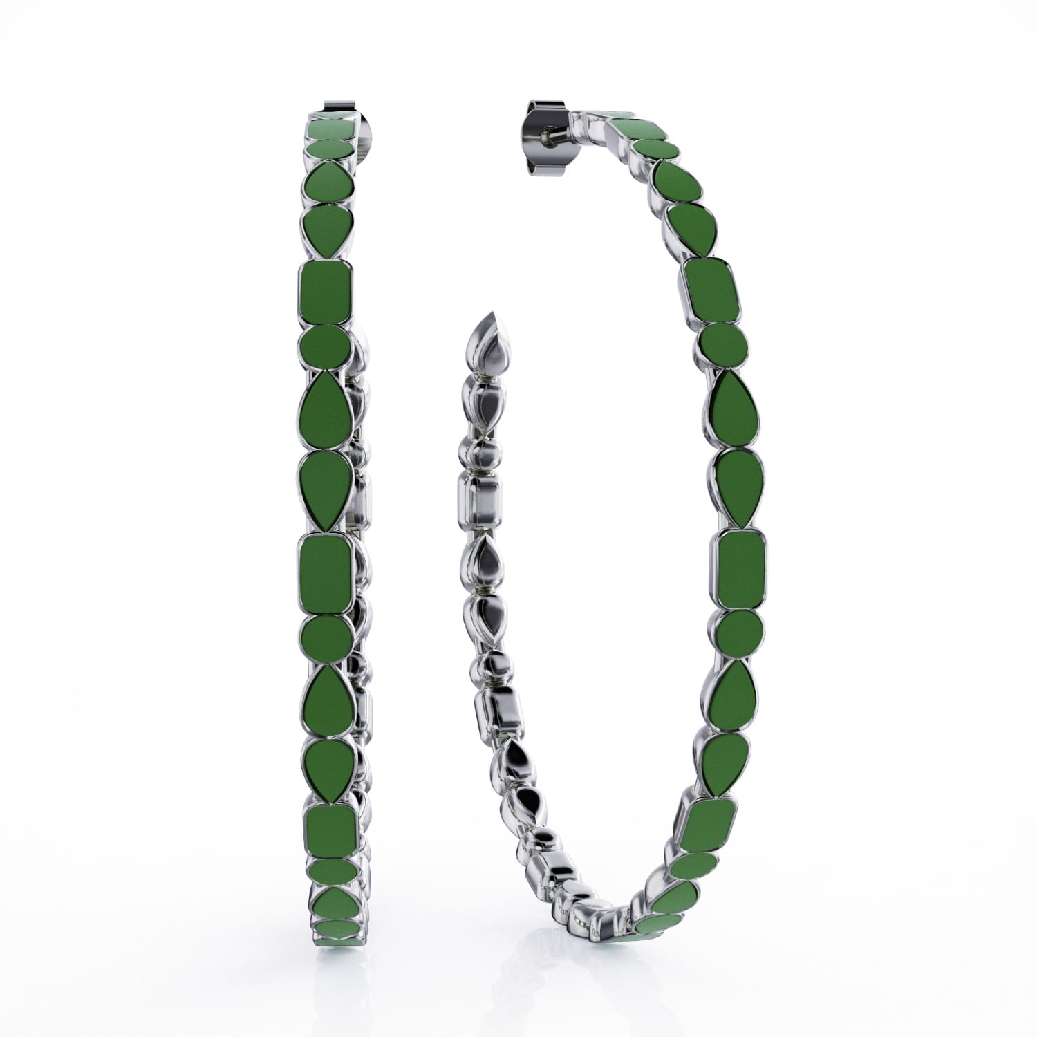 Linda Fiore Women's Adeline Mint Green Enamel Hoops Earrings Sterling Silver