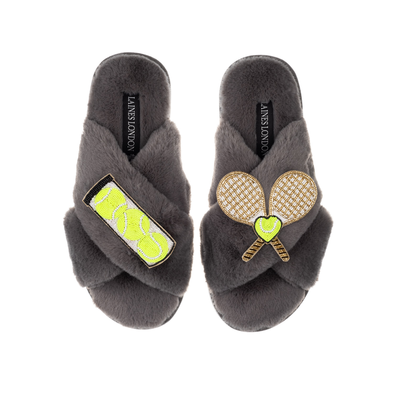 Laines London Women's Classic Laines Slippers With Tennis Lover Brooches - Grey In Grey