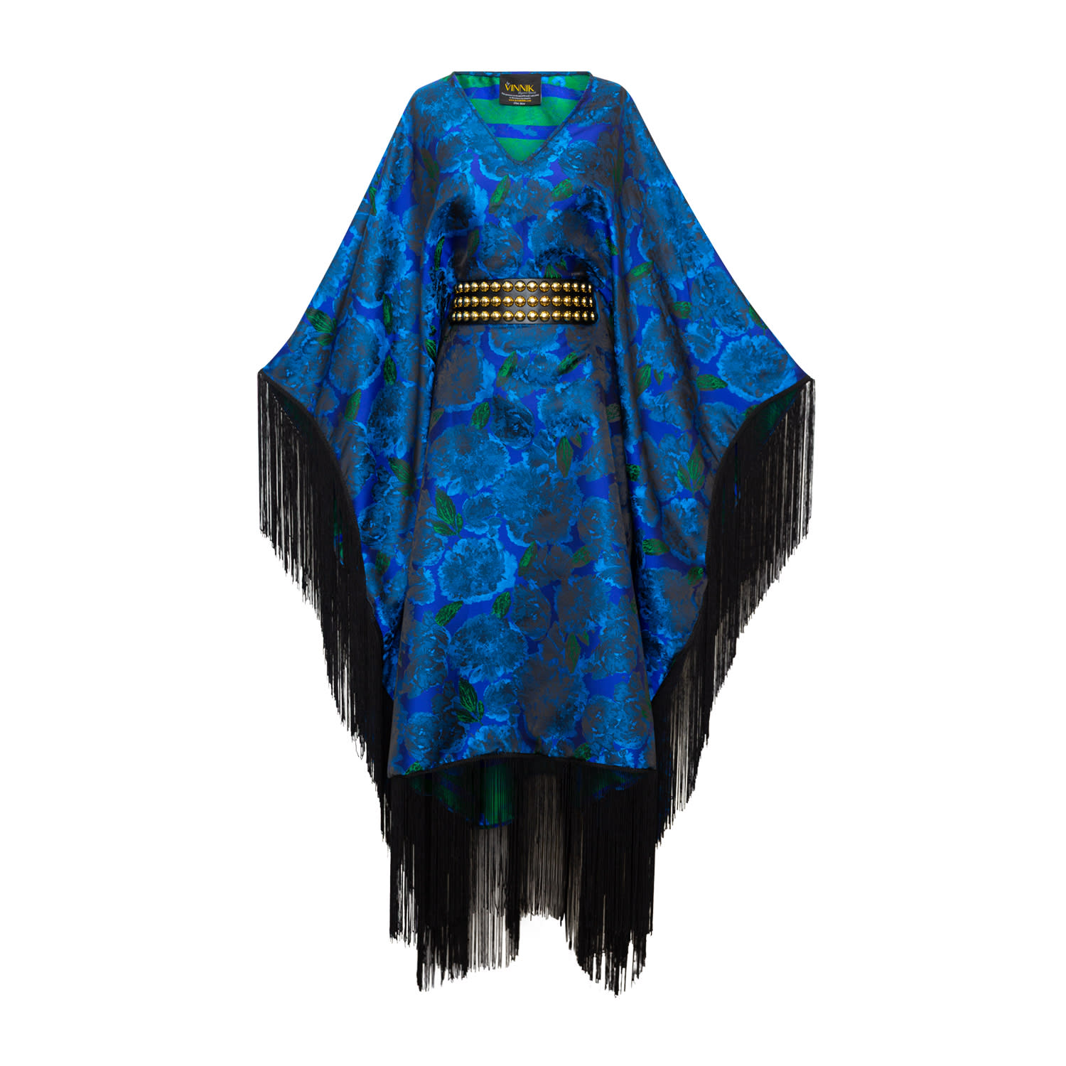 Byvinnik Women's Green / Blue Jacquard Runway Fringe Kaftan In Frida In Blue