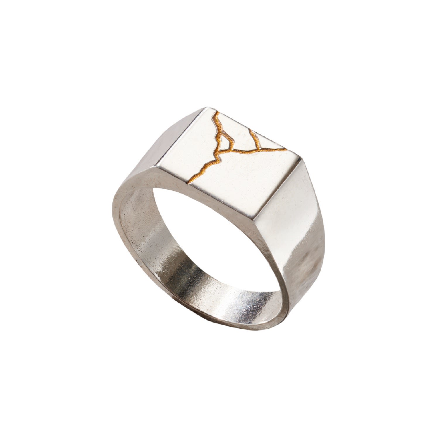 Posh Totty Designs Men's Sterling Silver Unisex Chunky Kintsugi Signet Ring
