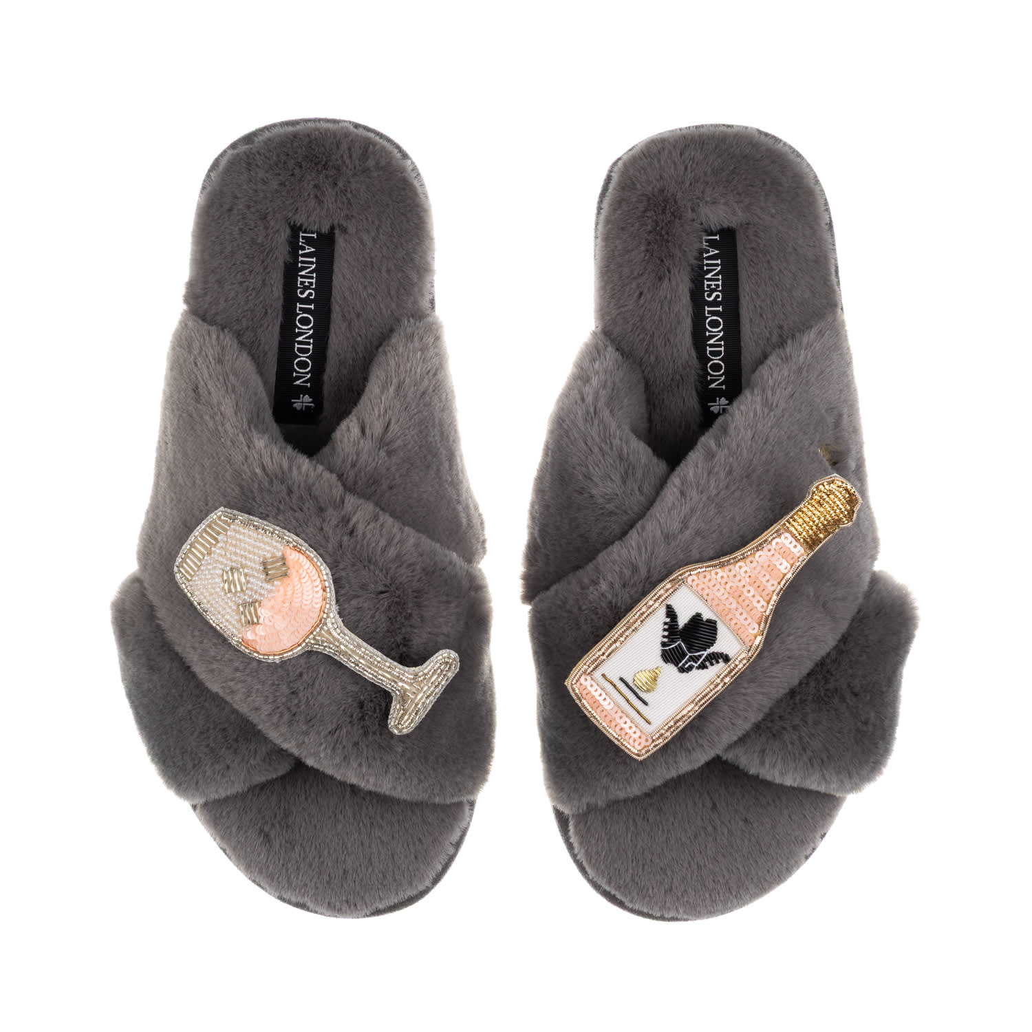 Laines London Women's Classic Laines Slippers With Angelic Rose Wine Brooches - Grey In Gray