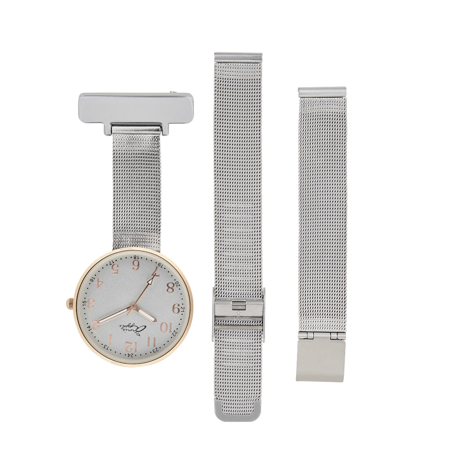 Bermuda Watch Company Annie Apple Empress Interchangeable Rose Gold, Silver Mesh Wrist To Nurse Watch Ladies In Silver